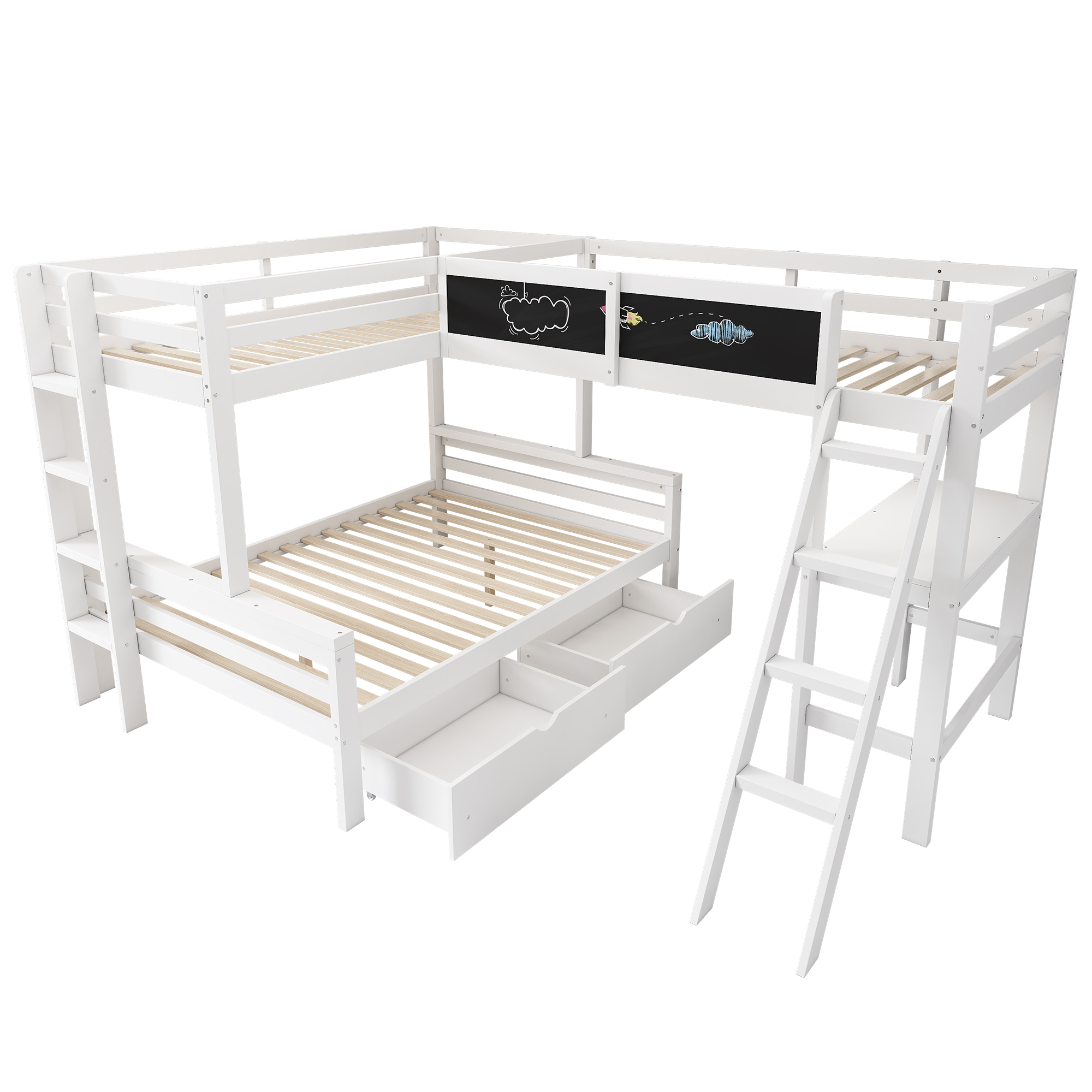 Lit enfant, avec tiroirs, 140 x 200 cm, bois massif, blanc - vue 6