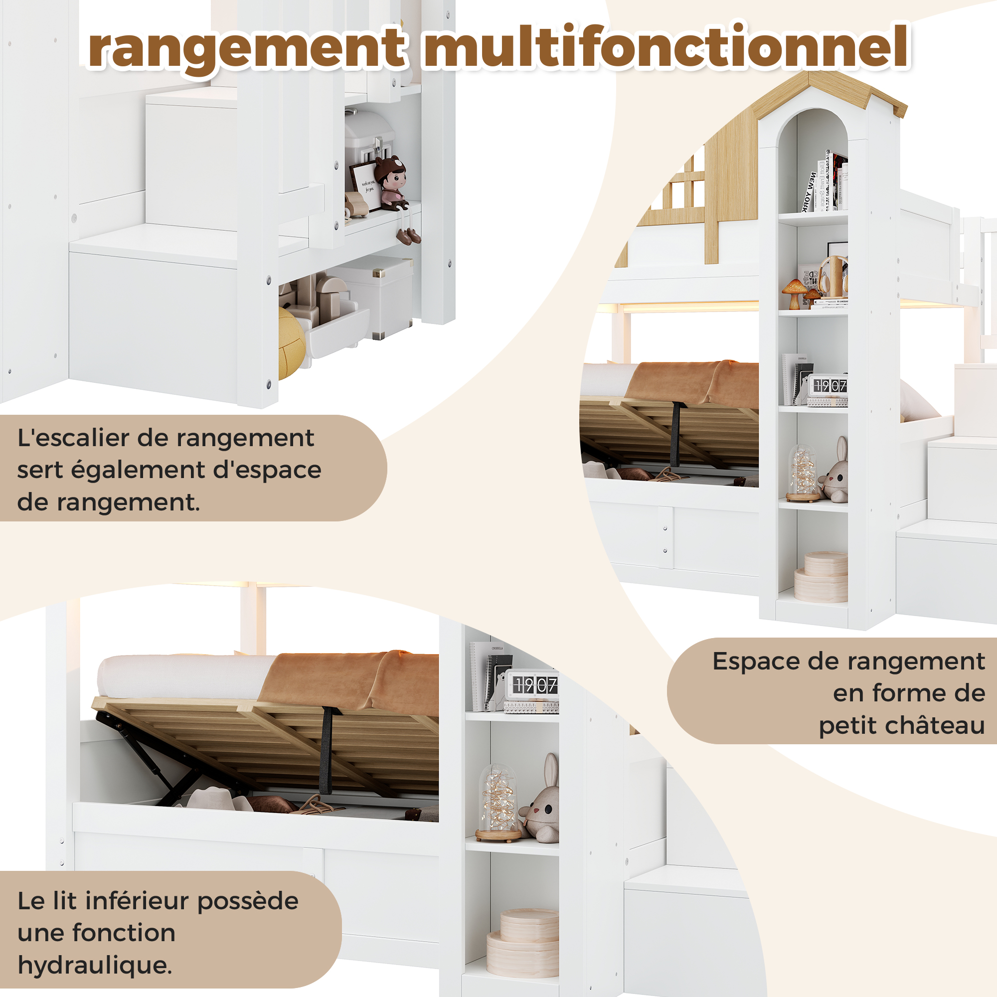 Lit superposé avec escalier de rangement