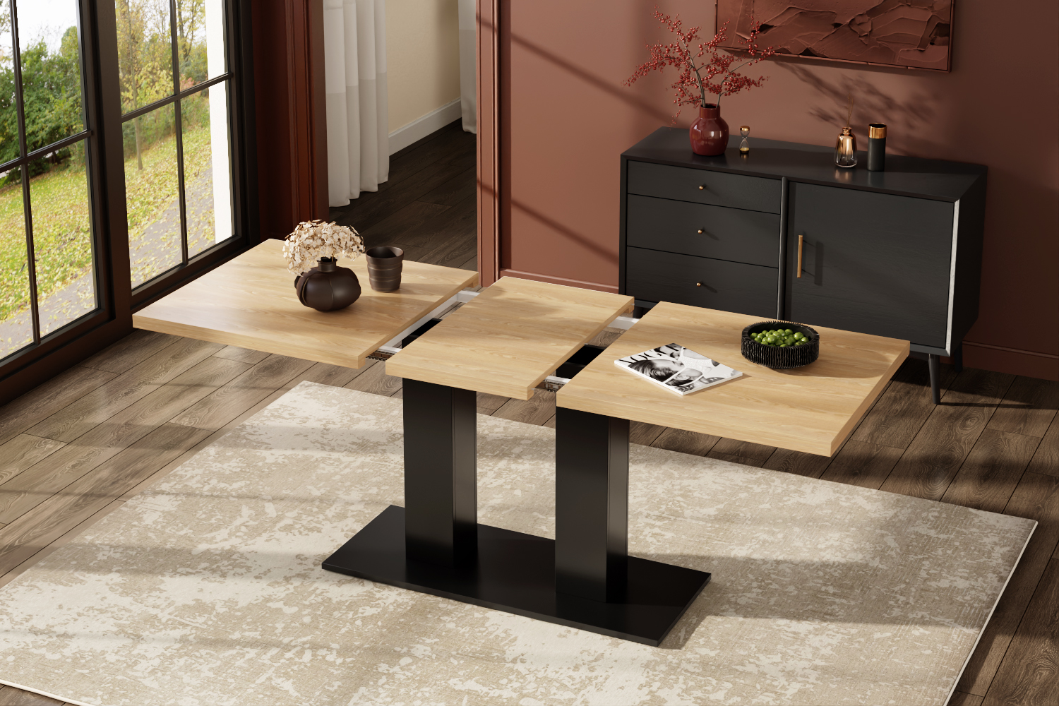 Détails de la table à manger extensible
