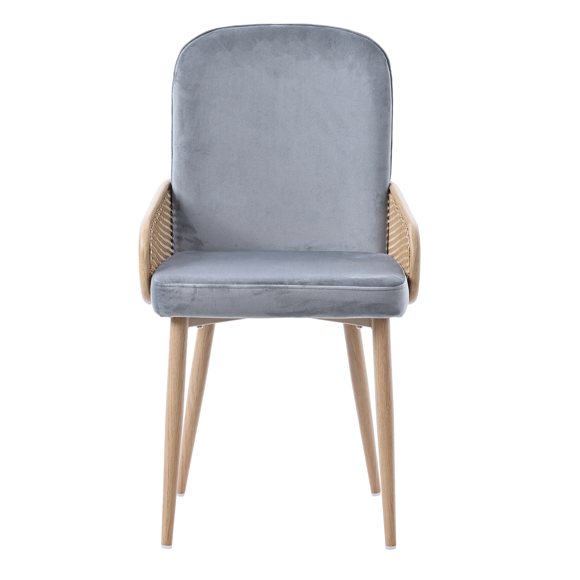 Chaise de salle à manger, lot de 6, détails en rotin, métal et velours, gris - vue 3
