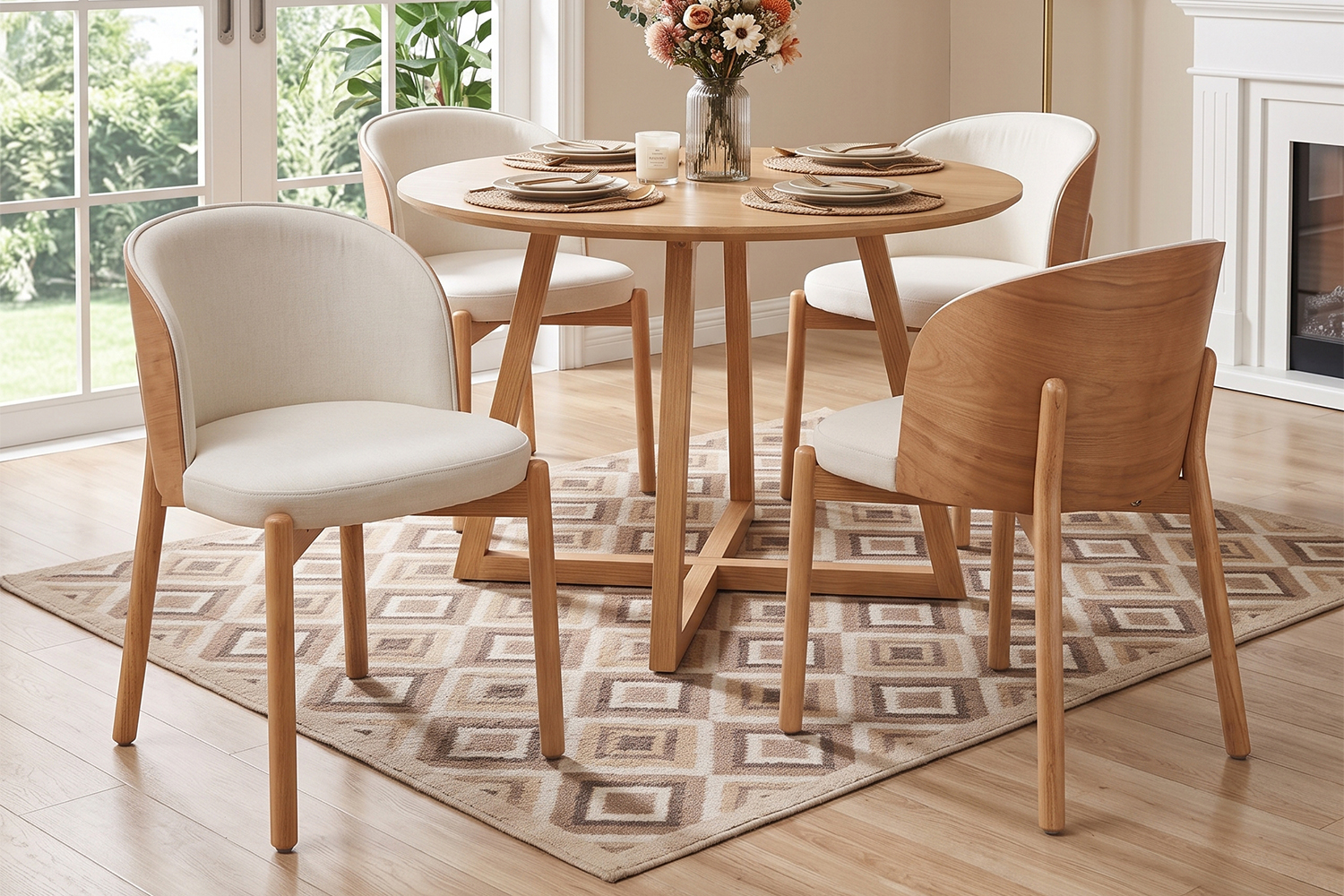 Chaise de salle à manger avec dossier enveloppant et placage en bois de frêne
