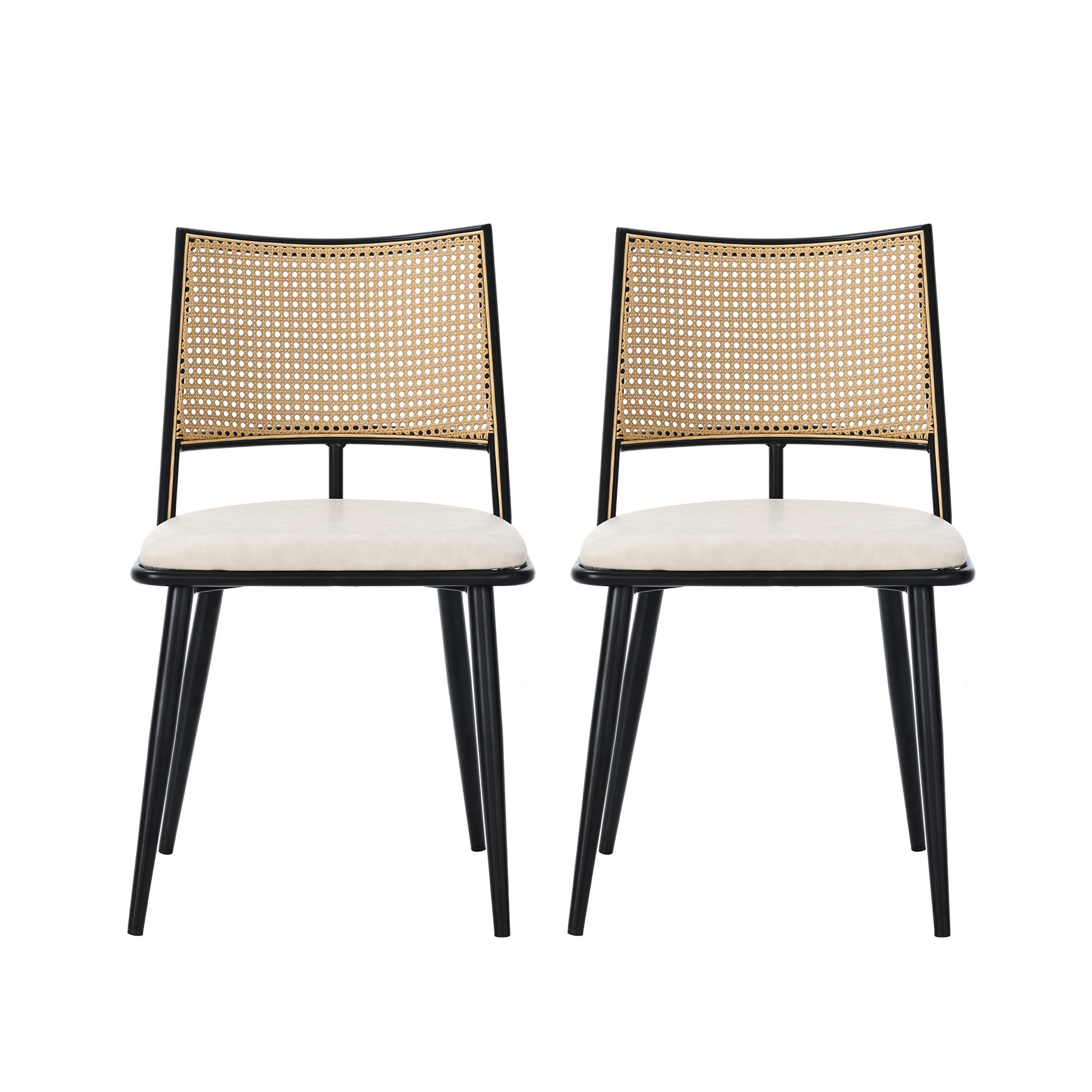 Chaise de salle à manger, lot de 4, détails en rotin, noir - vue 3