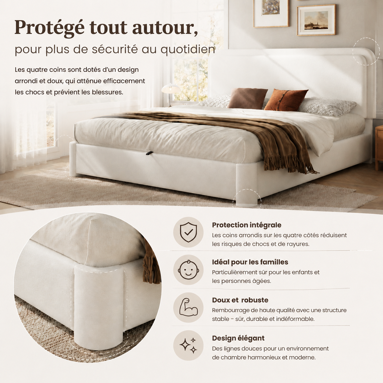 Détail du lit rembourré