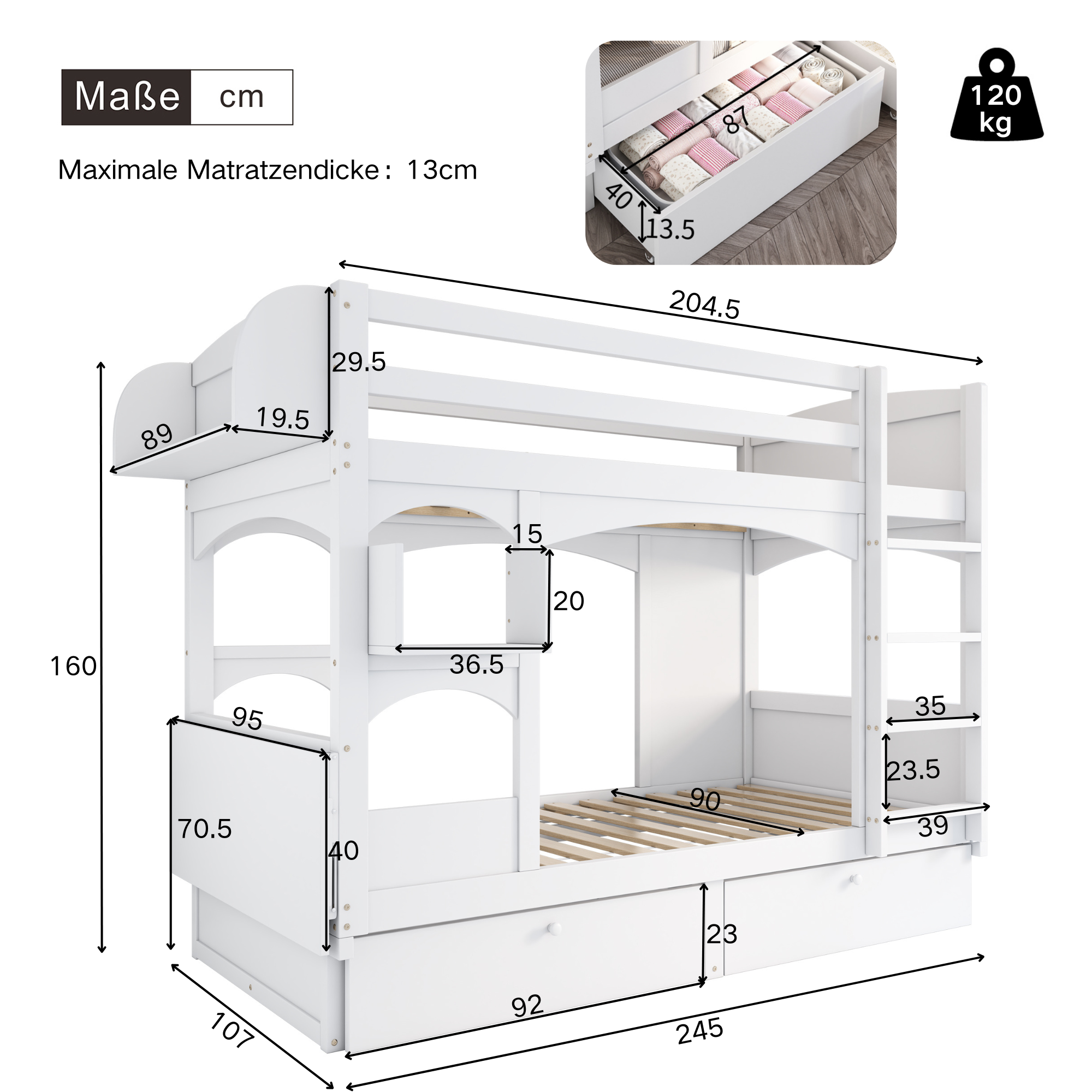 Dimensions du lit superposé