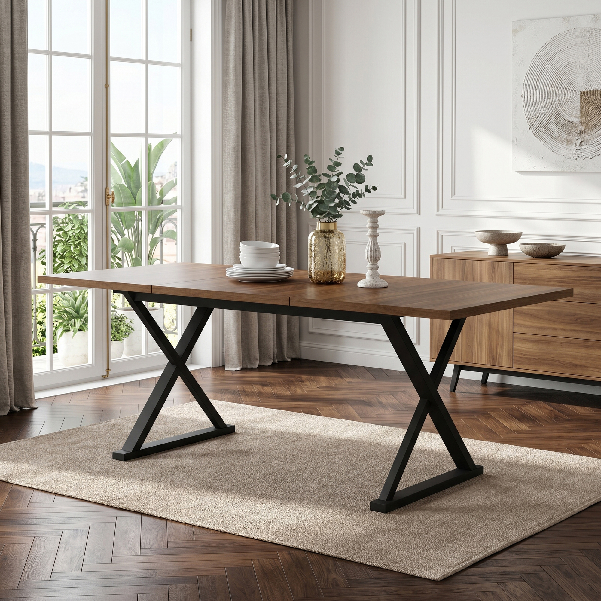 Table à manger, 180 x 90 x 75 cm, métal et bois, noir - vue 5