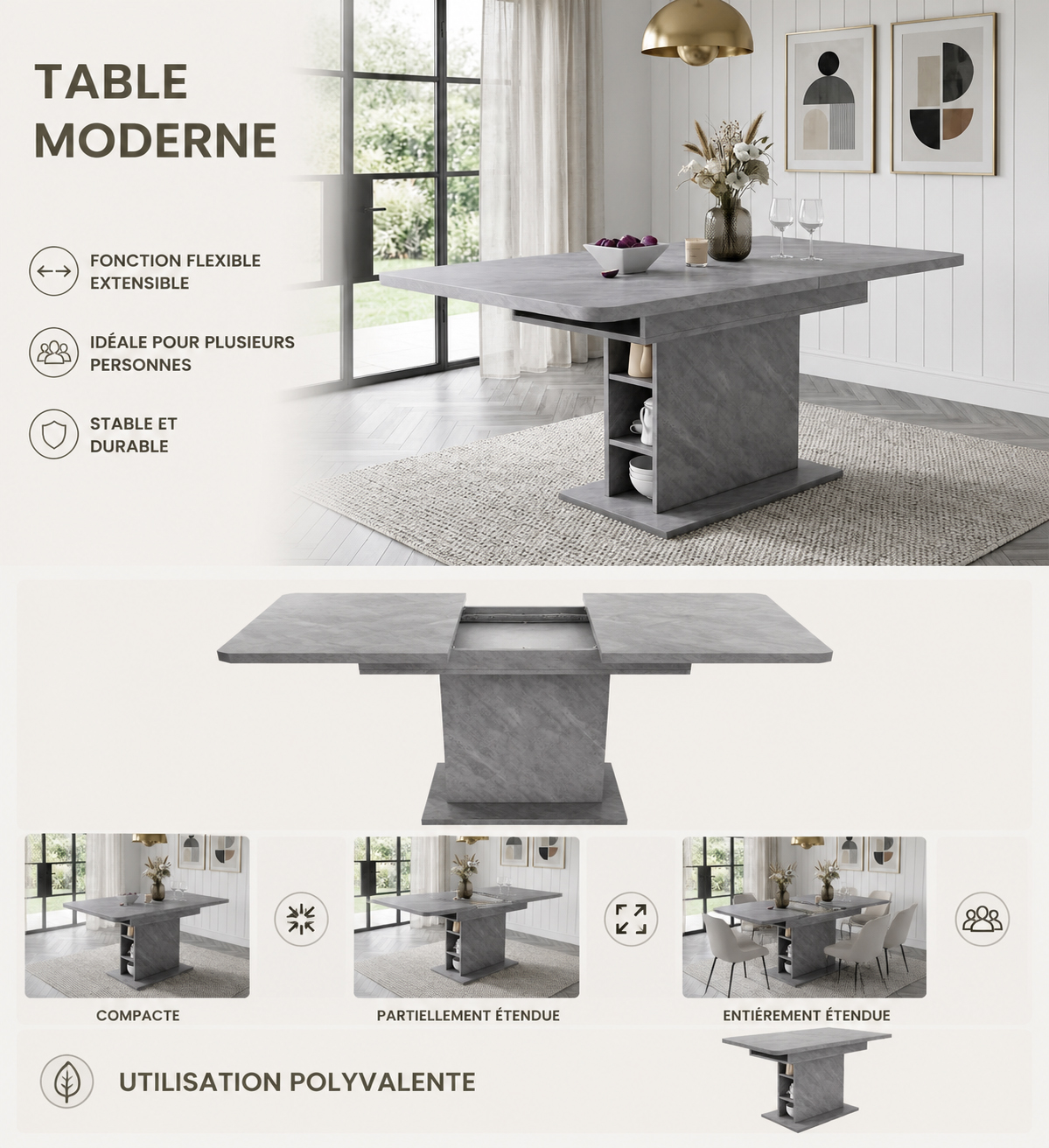 design de style : avec son aspect simple et élégant, cette table à manger intègre habilement divers éléments de design