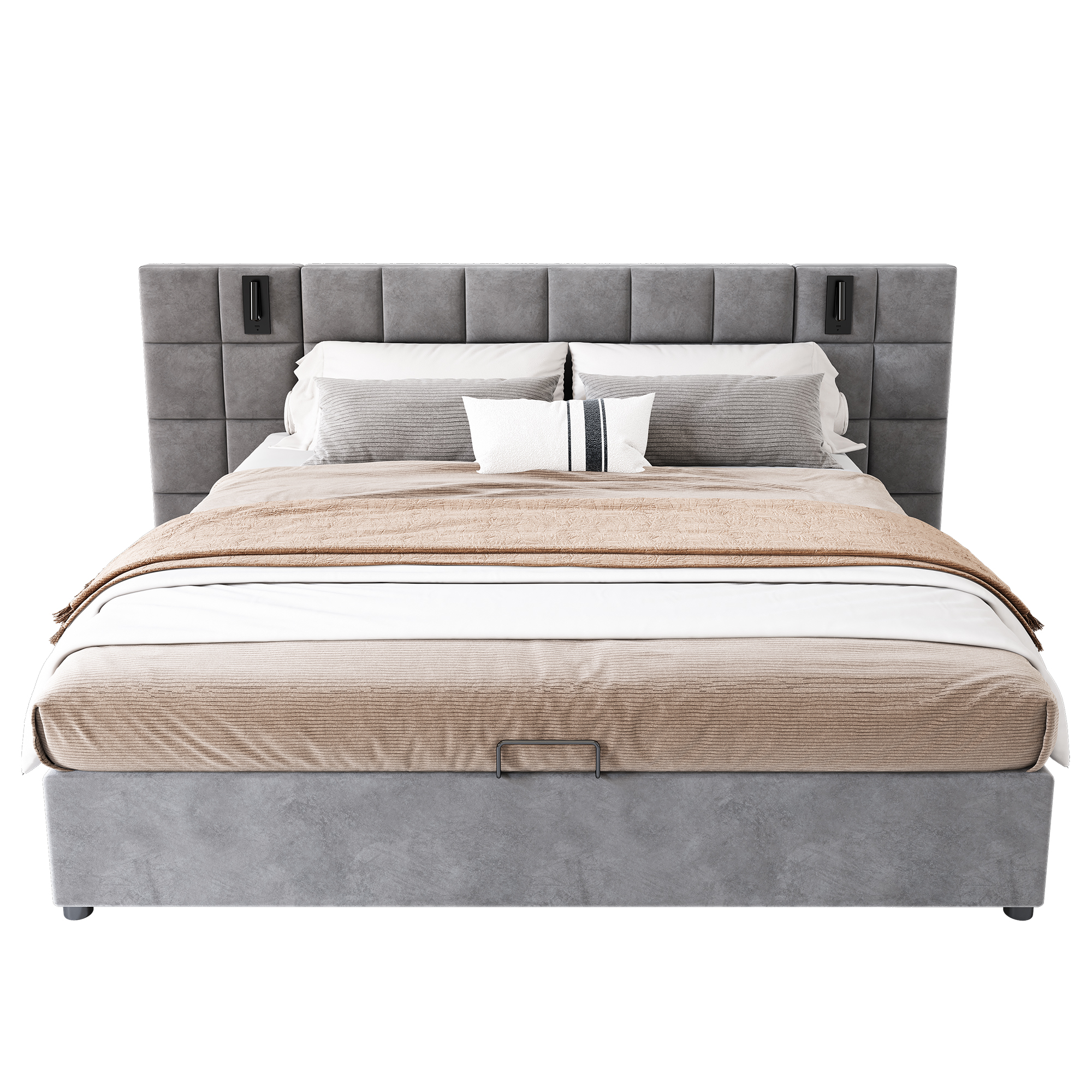 Lit coffre design gris velours
