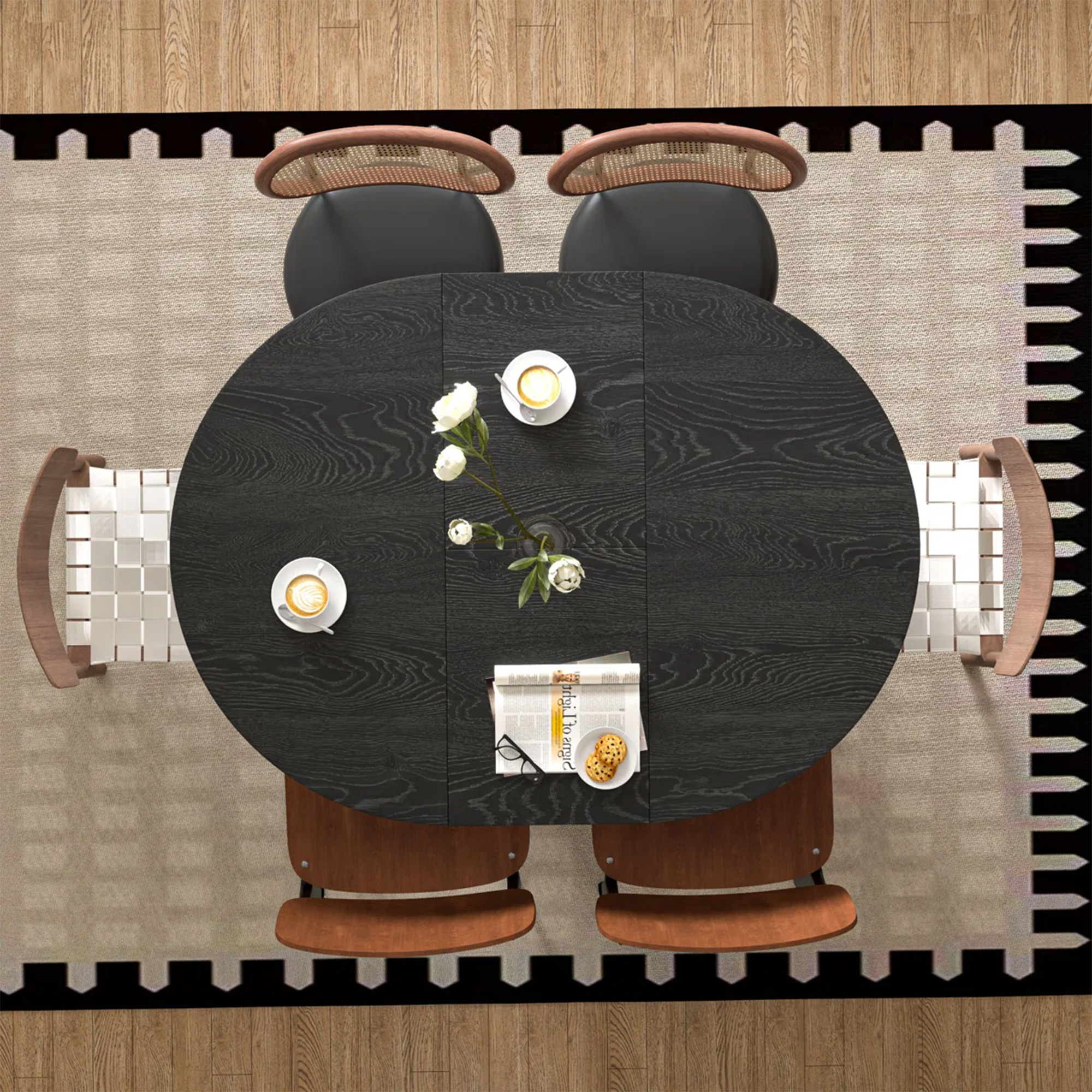Table à manger, rond, 150 x 110 x 75 cm, bois, noir - vue 4
