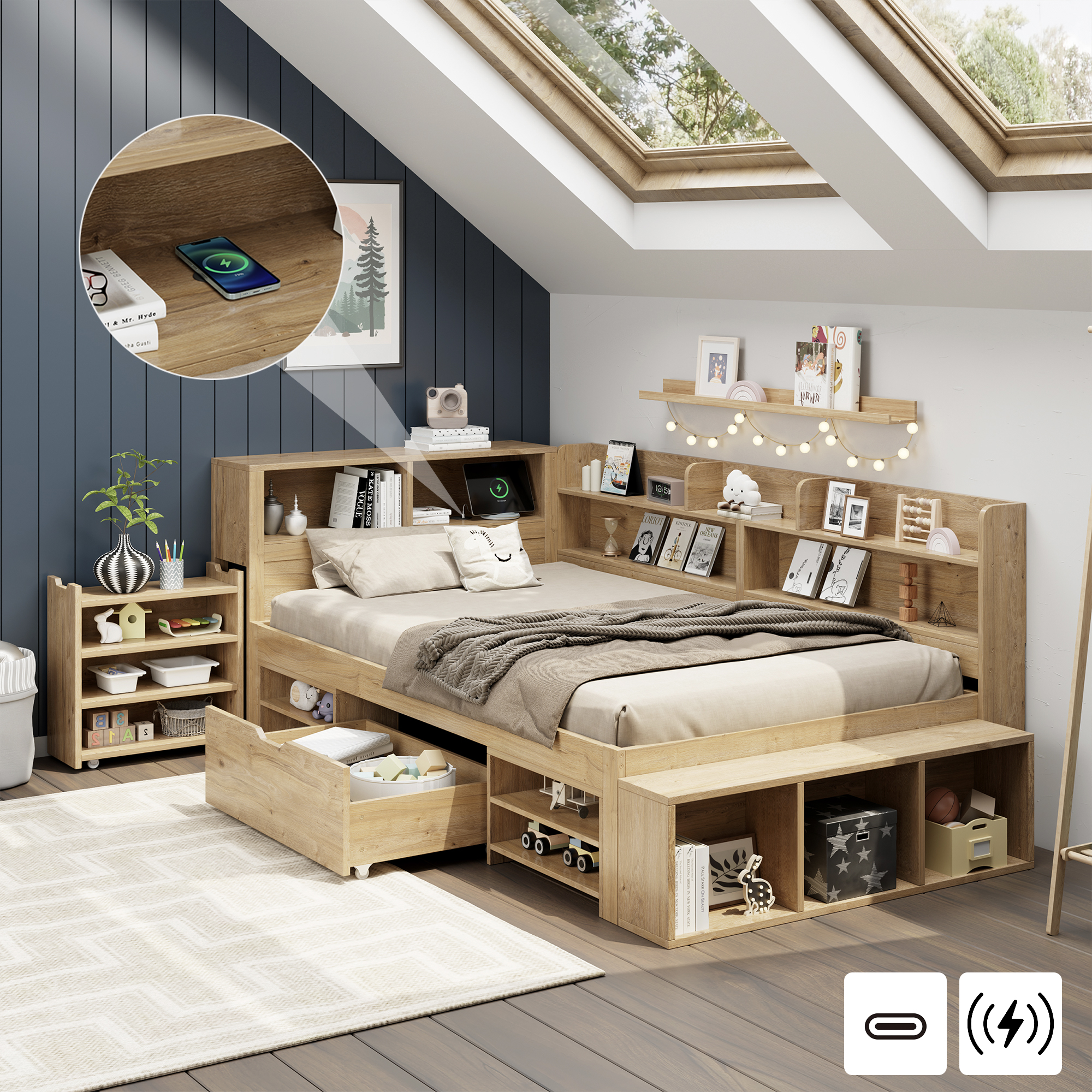 Vue principale du lit avec rangement