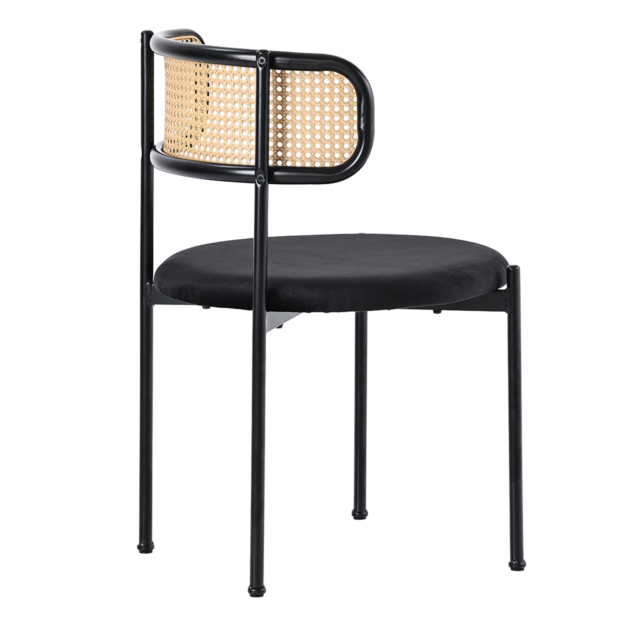 Chaise de salle à manger, lot de 6, détails en rotin, métal, noir - vue 7