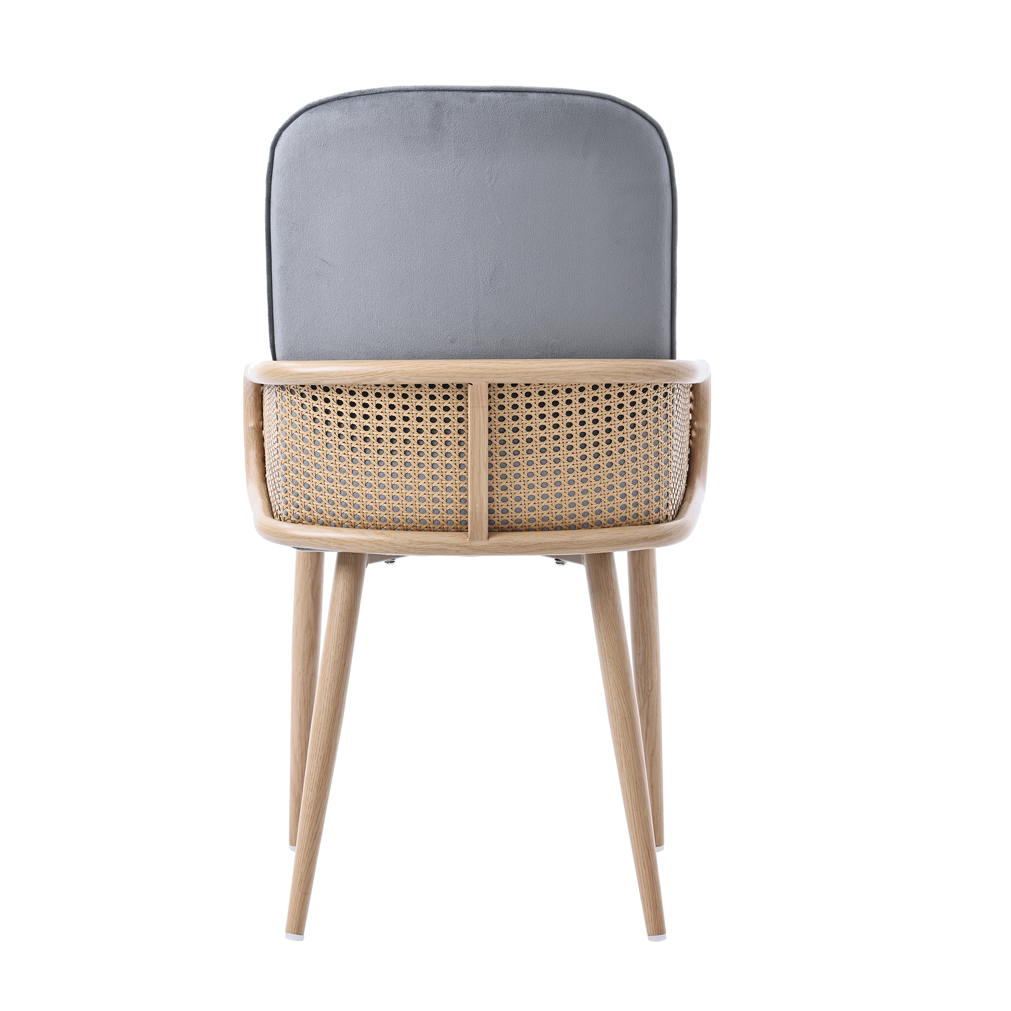 Chaise de salle à manger, lot de 2, détails en rotin, métal et velours, gris - vue 4