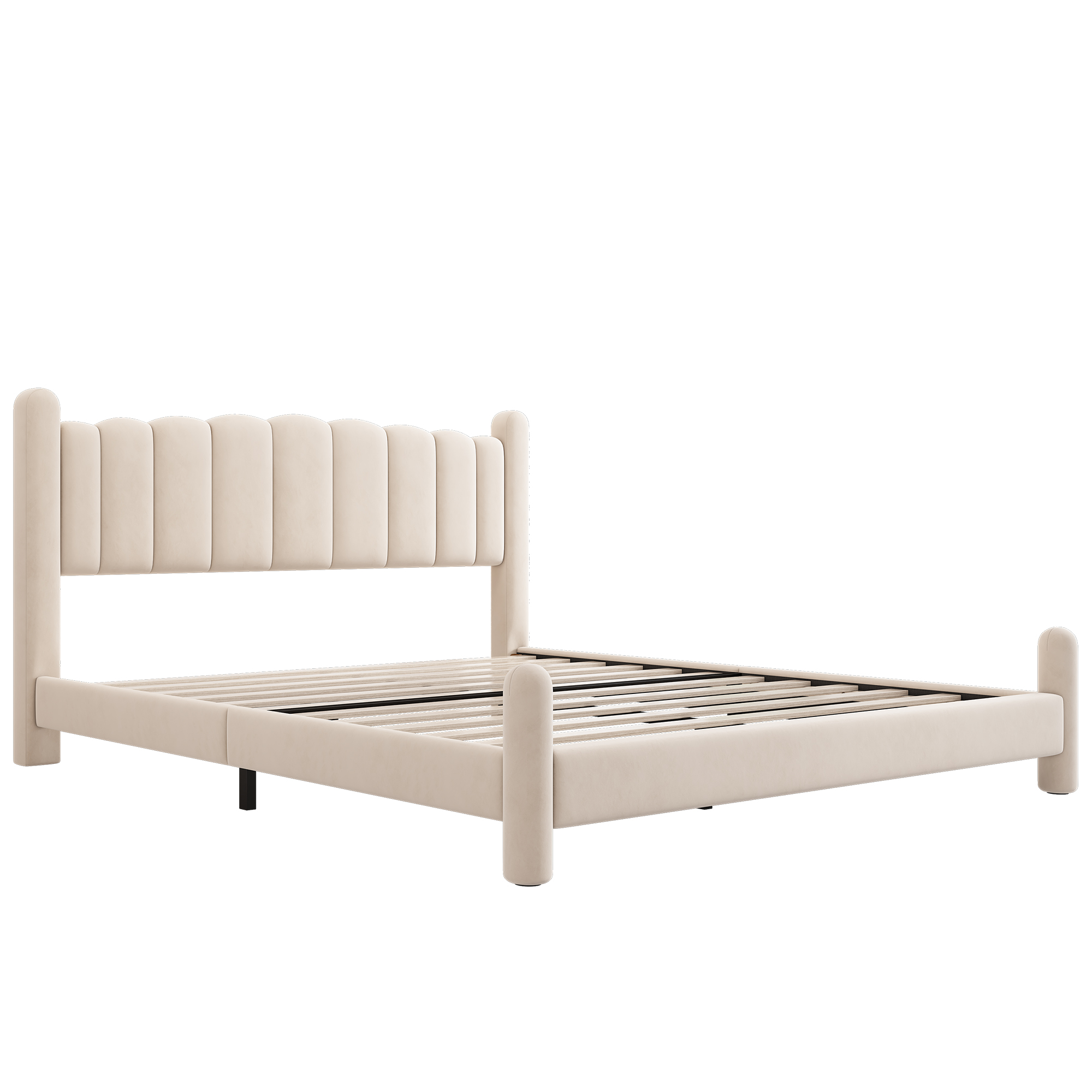 Lit rembourré, tête de lit, 180 x 200 cm, velours, beige - vue 5
