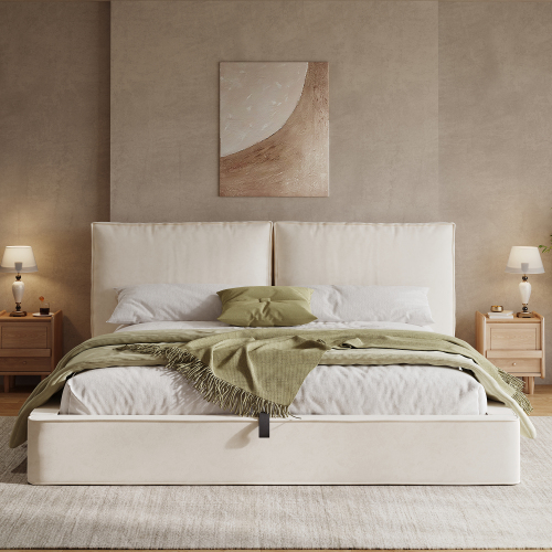 Revêtement beige en velours du lit capitonné