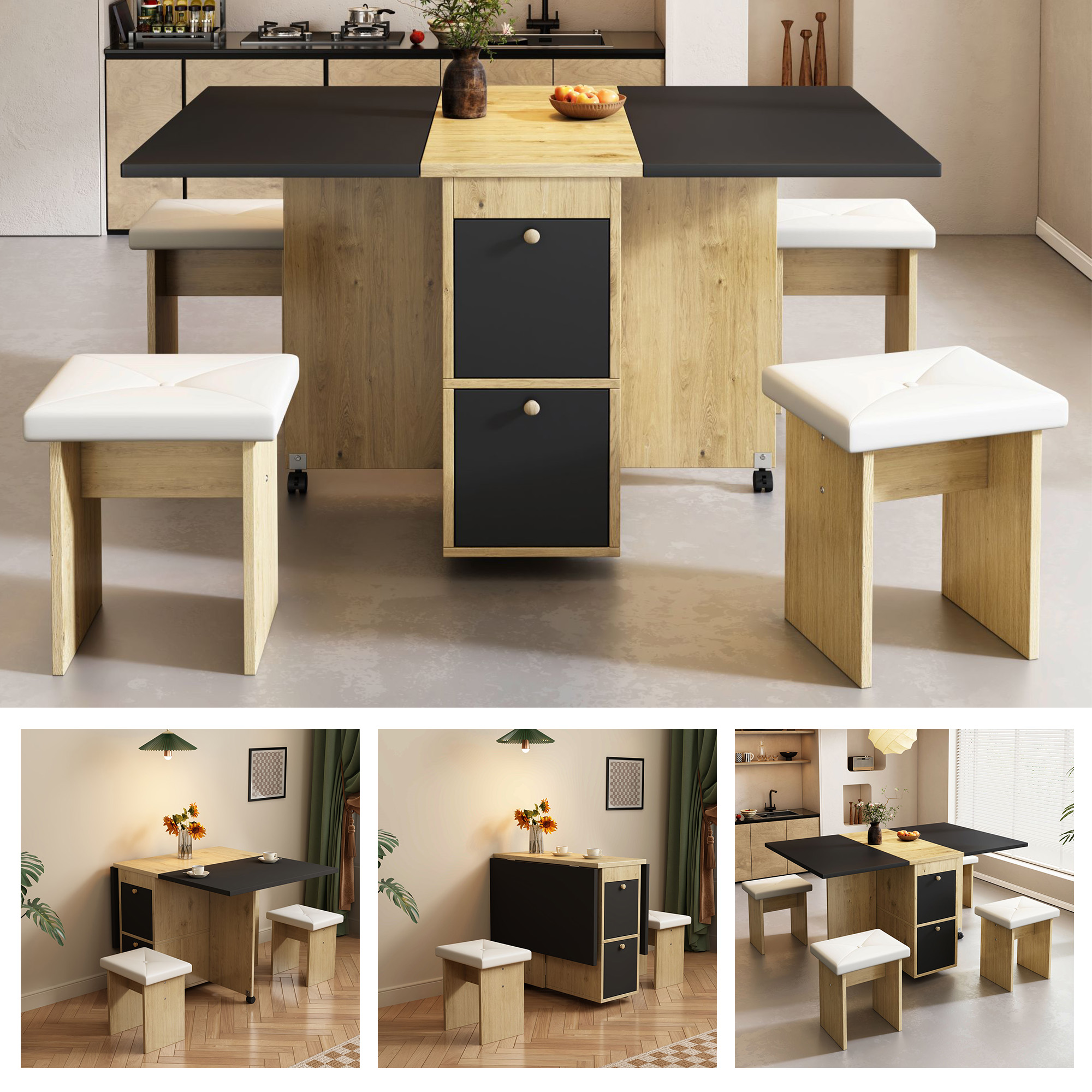 Esstisch-Set, (mit Esstisch, 4 Stühlen), klappbare