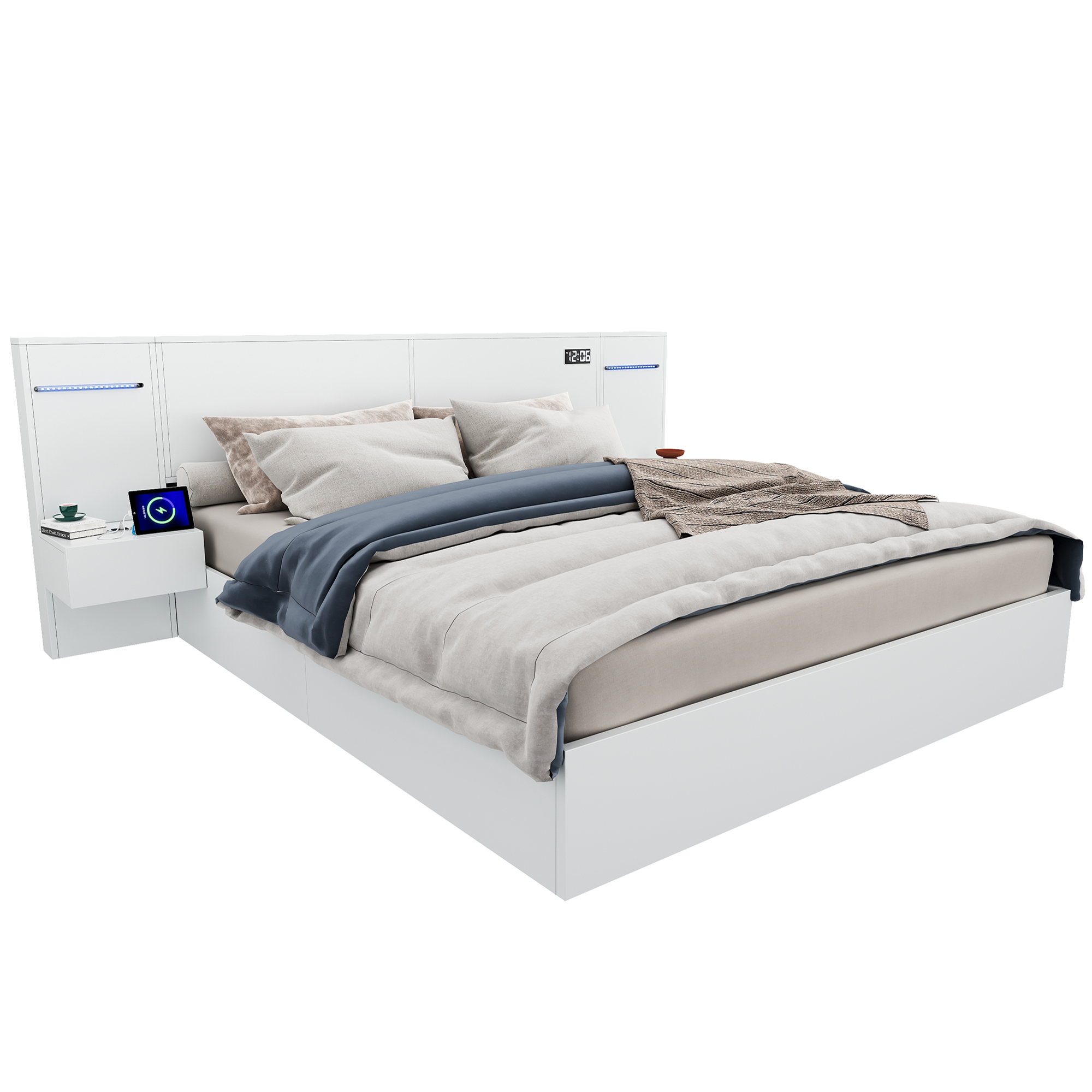 Lit avec haut-parleurs Bluetooth, horloge électronique, USB-A et USB-C, 2 tailles 180/160 cm, pour chambre, expérience intelligente, musique au lit, recharge multiple, design technologique, confort moderne - image 7