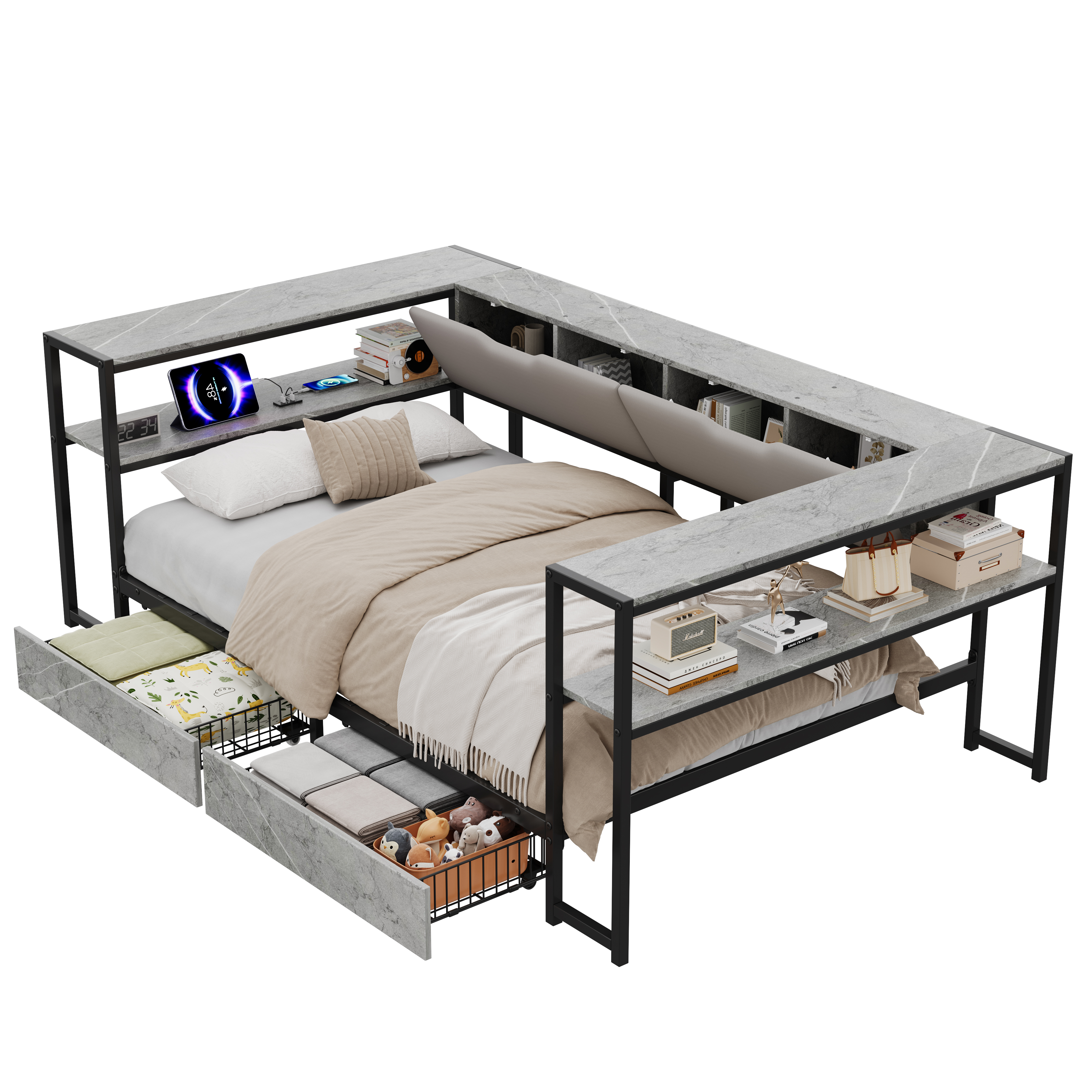 Lit jour design gris beton moderne