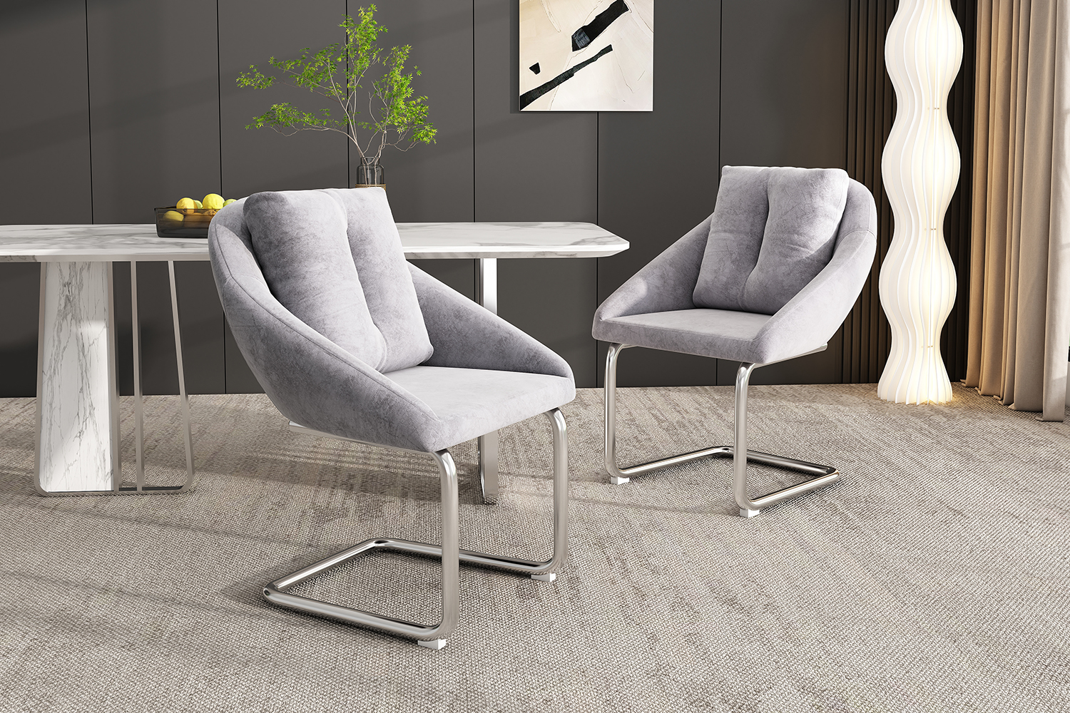 Chaise de salle à manger en velours avec cadre en - image 9