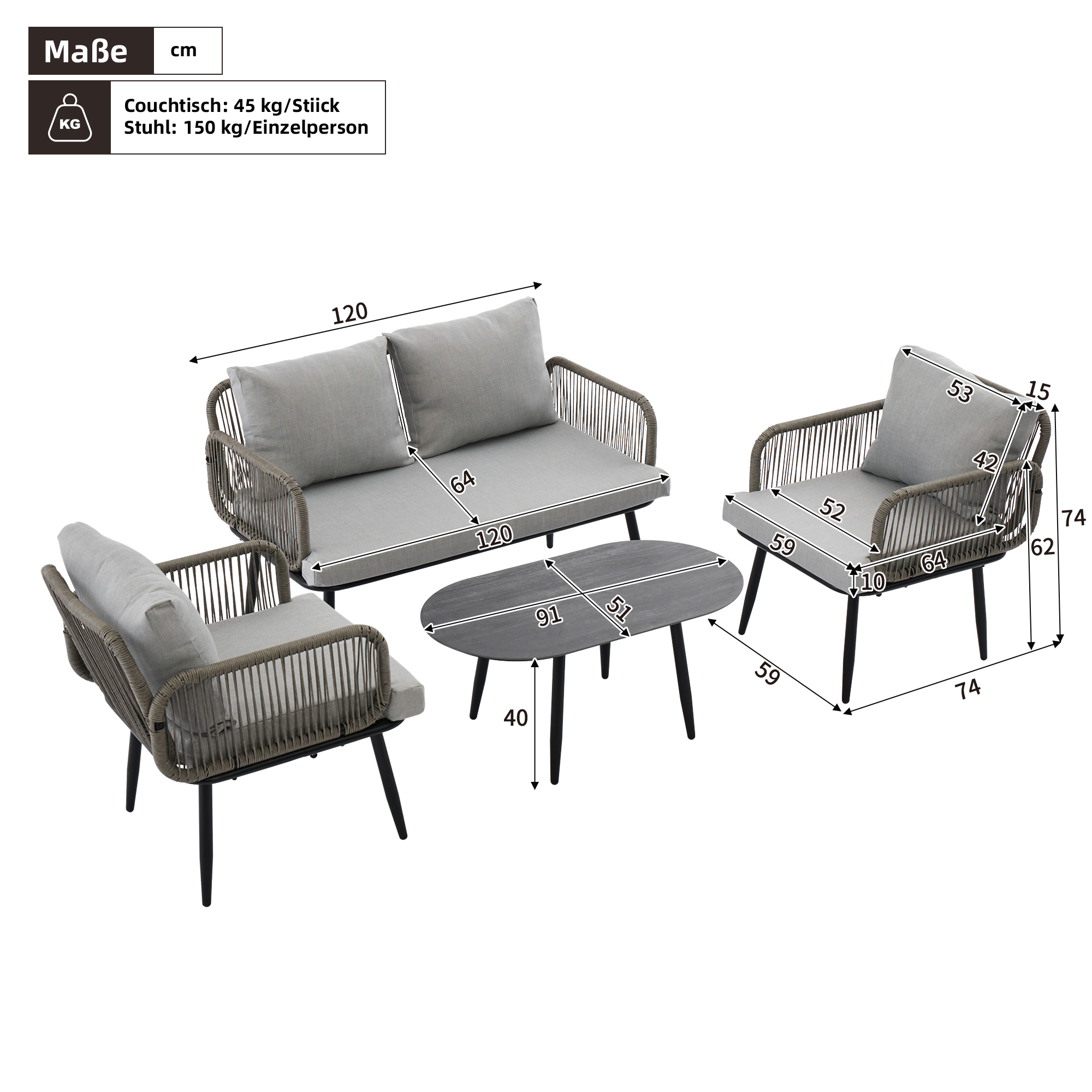 Garten-Loungestuhl-Set, Gartenmöbel-Set mit bequem