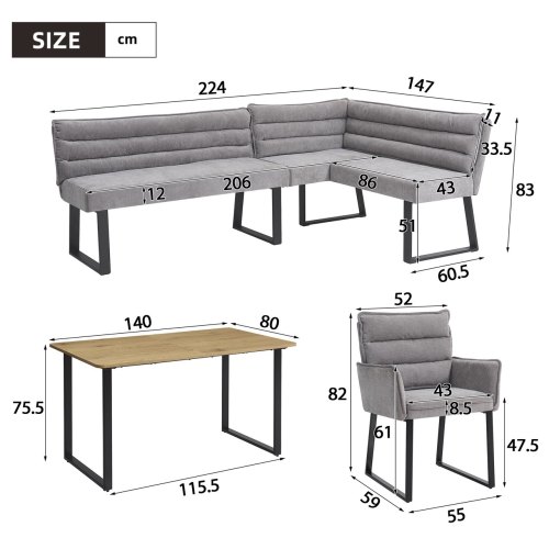 Dimensions de l’ensemble de salle à manger avec banquette d’angle