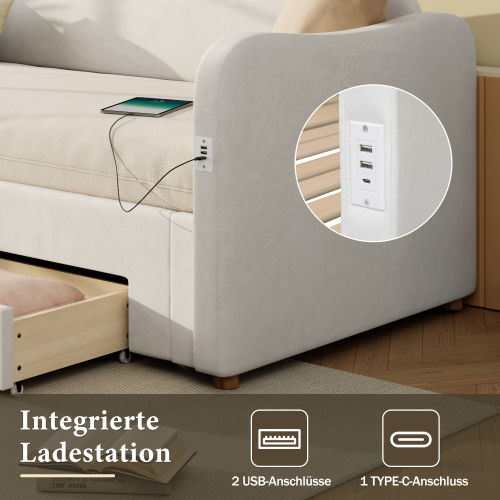 Ports USB et Type-C intégrés au lit banquette