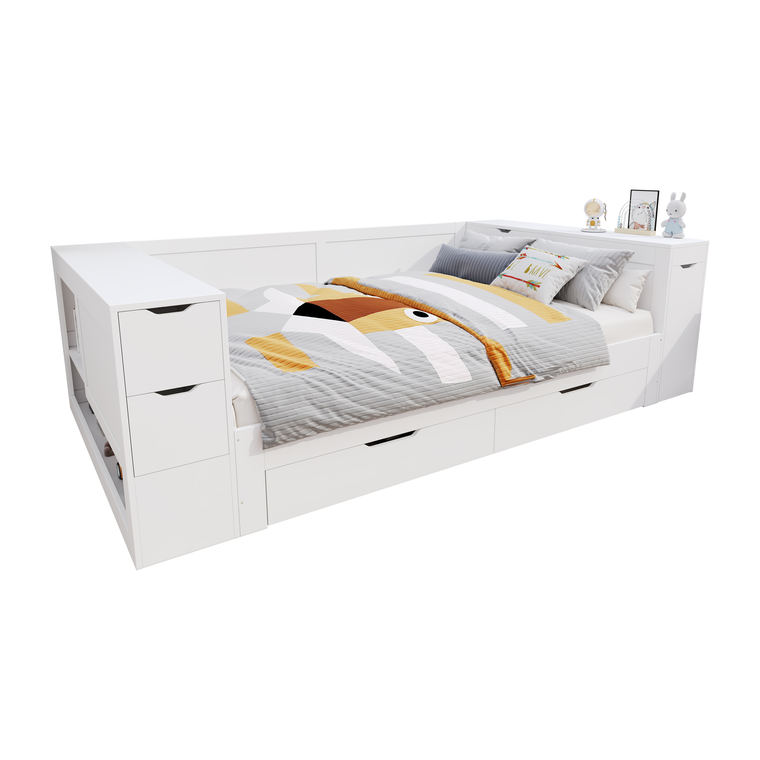 Lit enfant, avec tiroirs, 140 x 200 cm, bois, blanc - vue 6