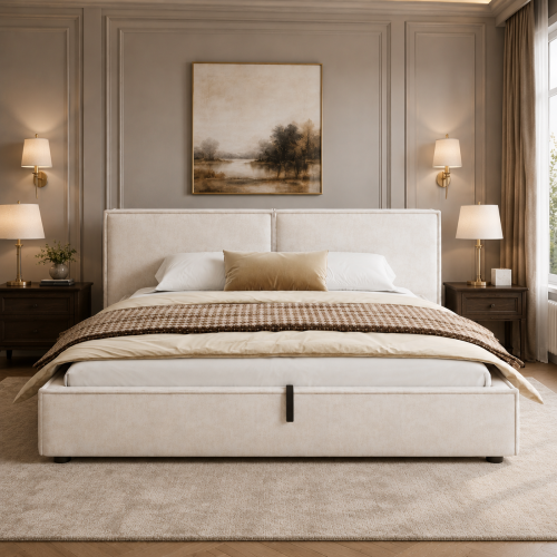 Motif à carreaux du lit rembourré beige