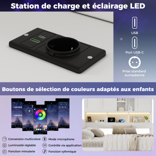 Module de charge USB USB-C et prise européenne du lit enfant