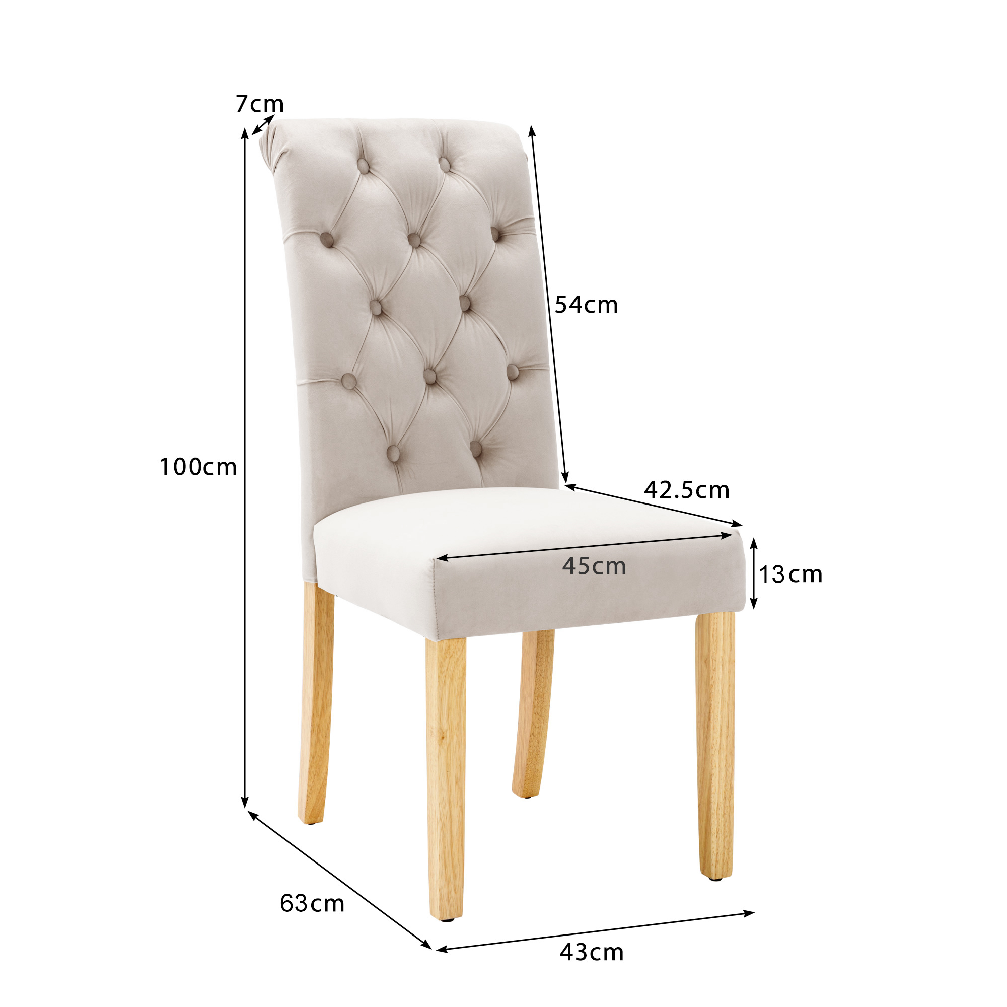 Chaise de salle à manger, lot de 6, velours, beige - vue 4