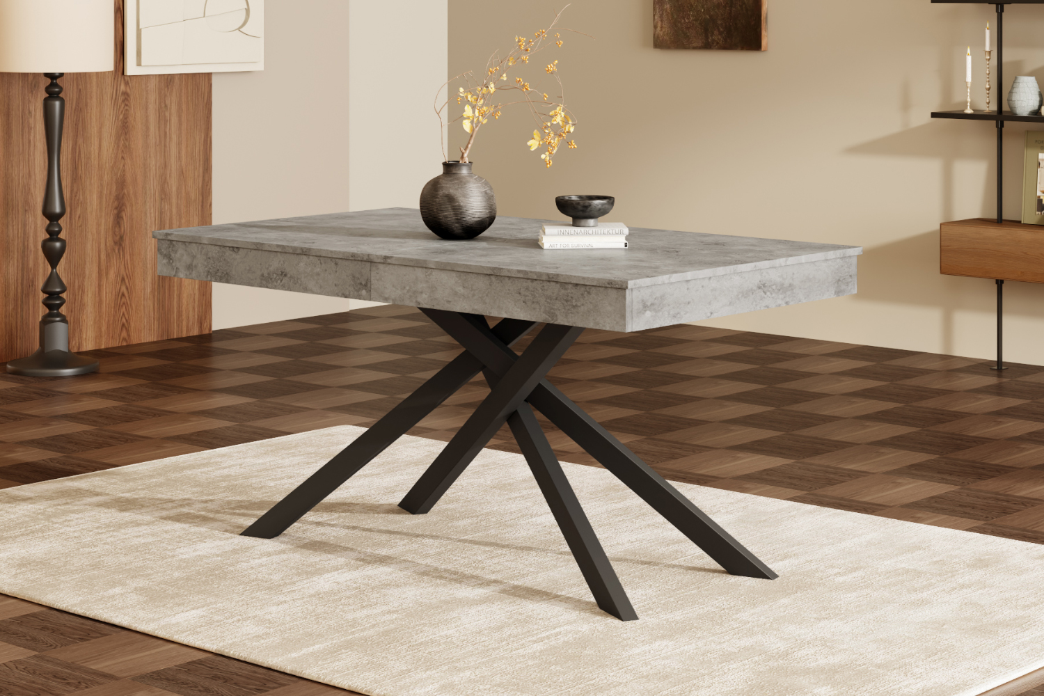 Table à manger extensible 140-180 cm pour 6-8 personnes, plateau 93 mm, pieds croisés, design épuré, pour salle à manger, stabilité et durabilité, usage quotidien et réunions, style élégant moderne - image 13