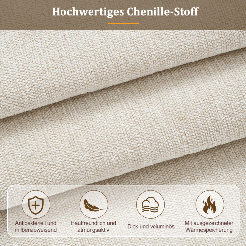 Détail du tissu chenille beige du lit coffre