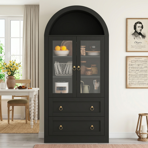 Armoire vitrine noire avec partie supérieure arquée