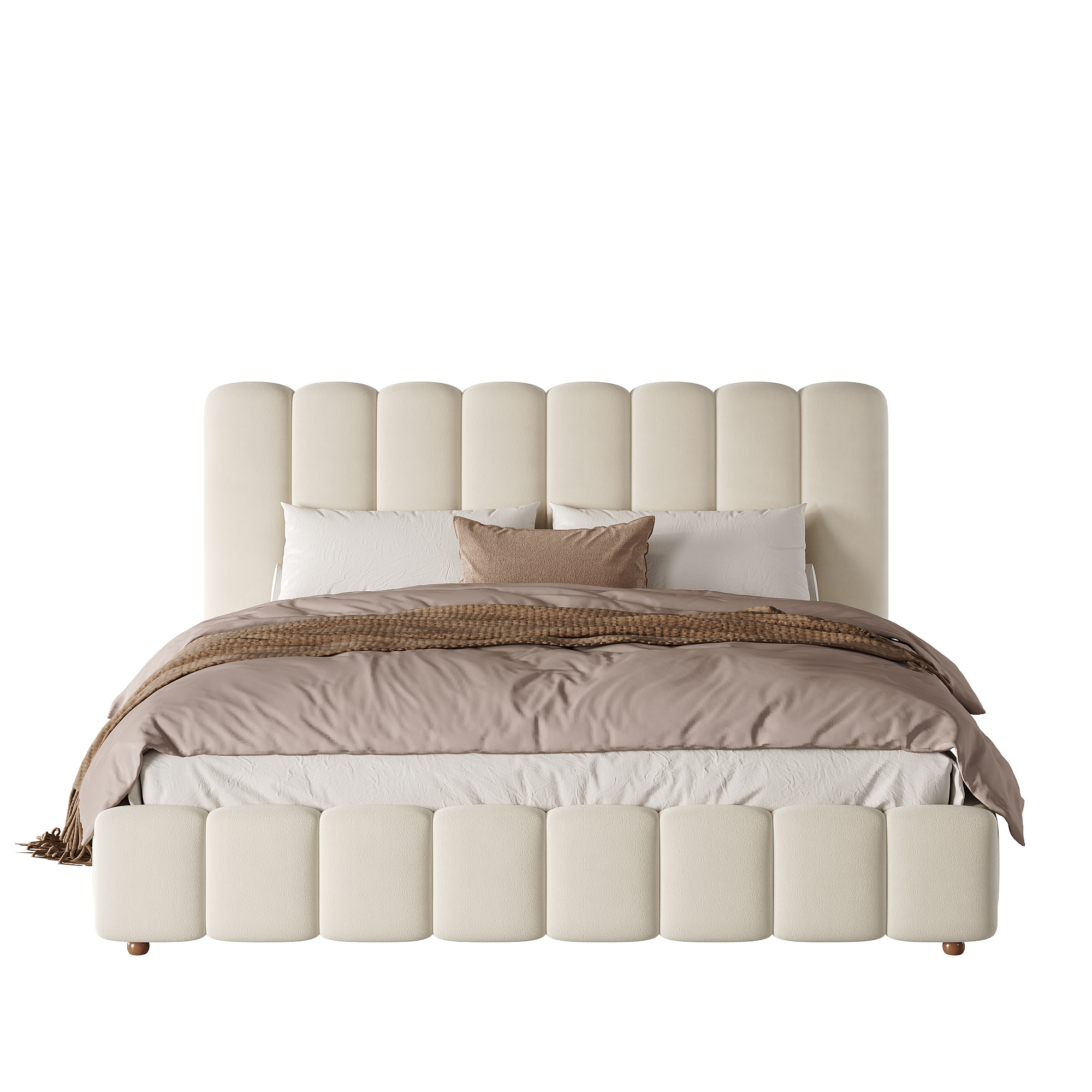 Lit coffre double 180x200 cm en velours beige