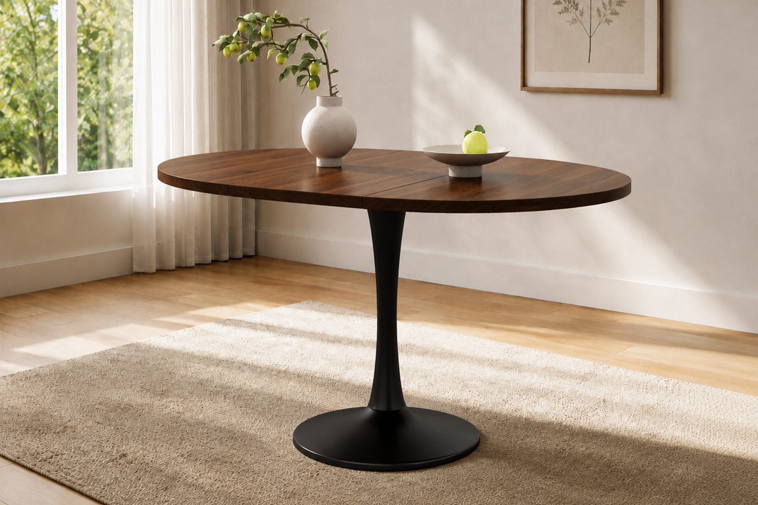 Table à manger ovale extensible en MDF et métal