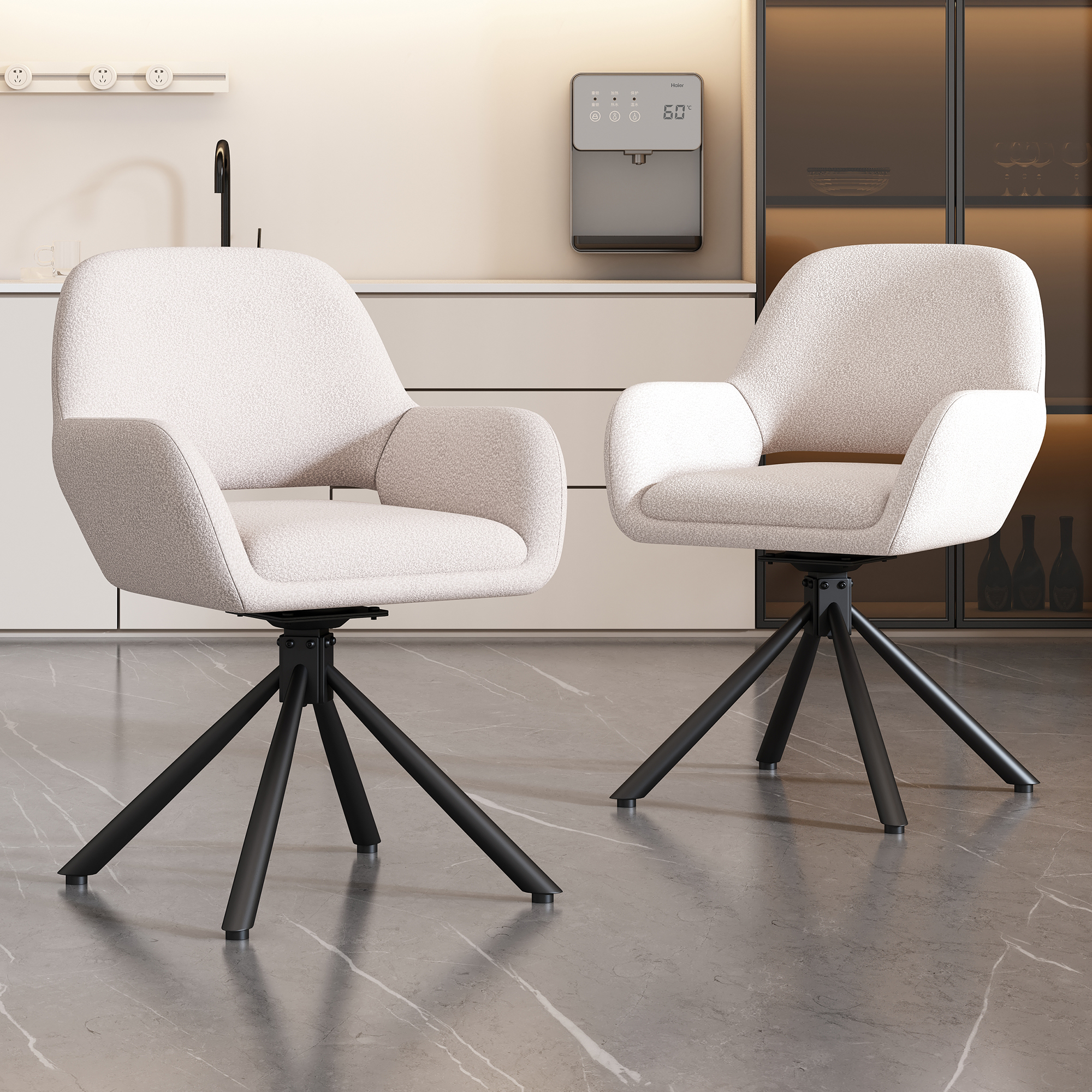 Ensemble table et chaises, 7 pièces, 1 table + 6 chaises, table et 6 chaises, panneaux de particules, blanc - vue 4