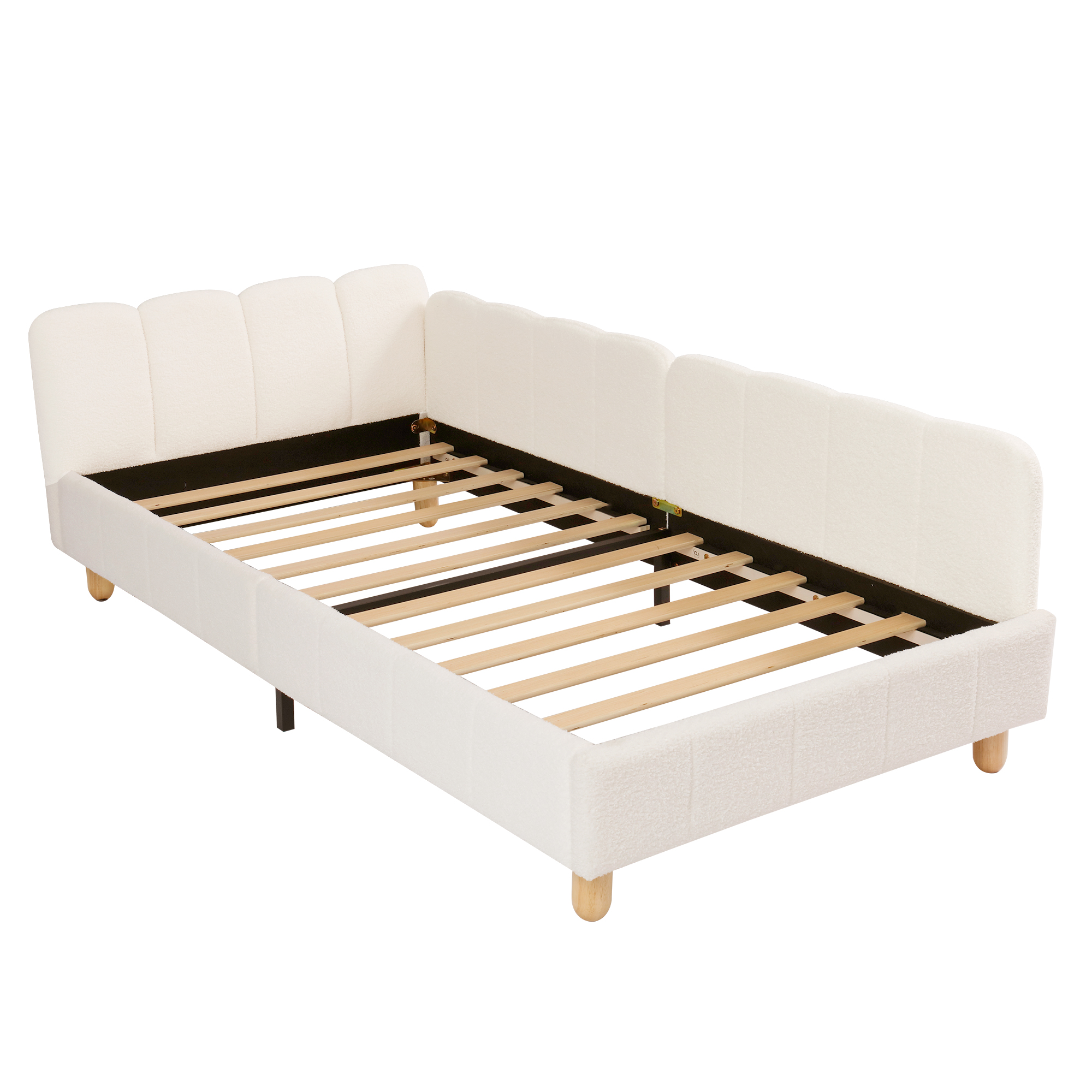 Lit enfant, assise rembourrée, tête de lit, 90 x 200 cm, bois massif, beige - vue 6