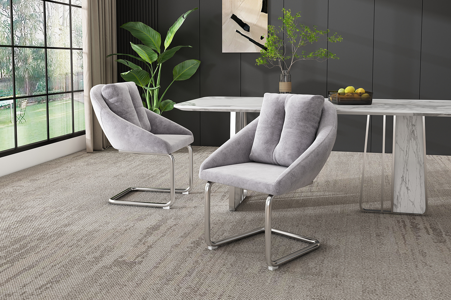 Chaise de salle à manger en velours avec cadre en - image 6
