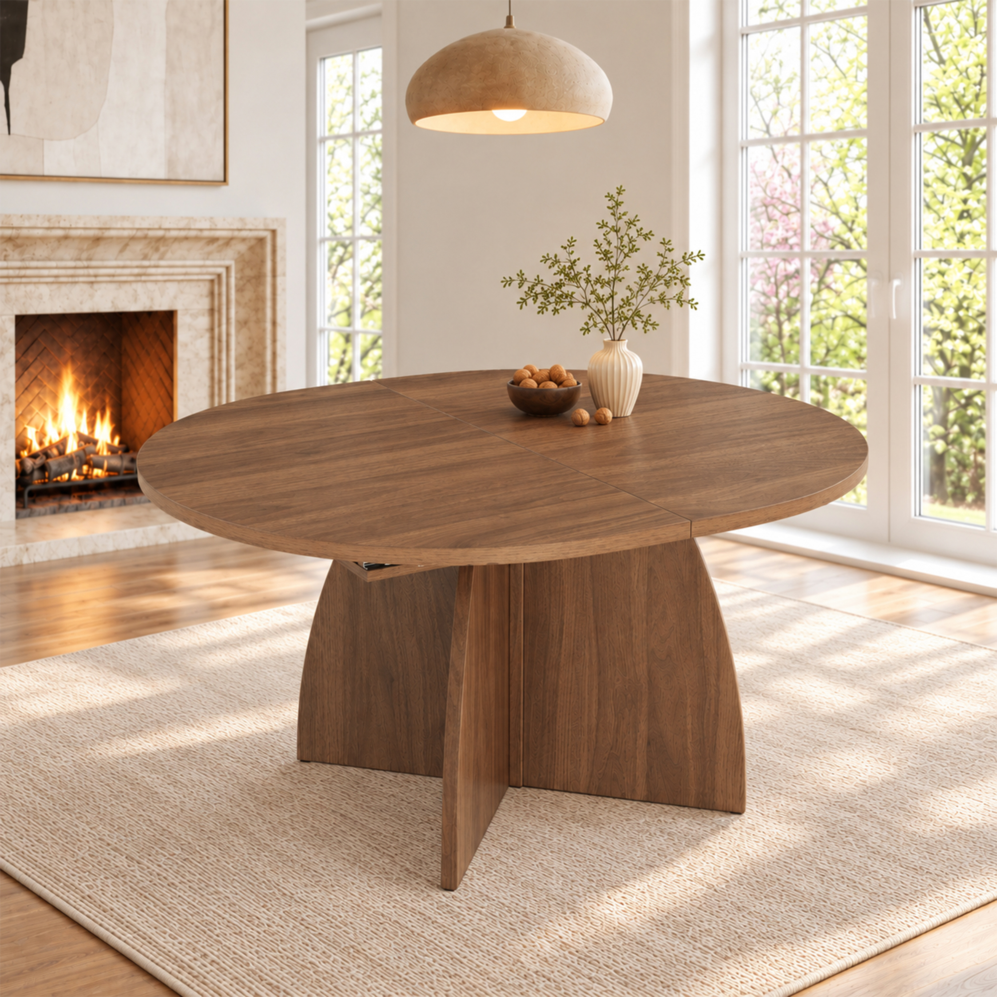Table à manger, rond, 180 x 90 x 75 cm, bois, noyer - vue 2
