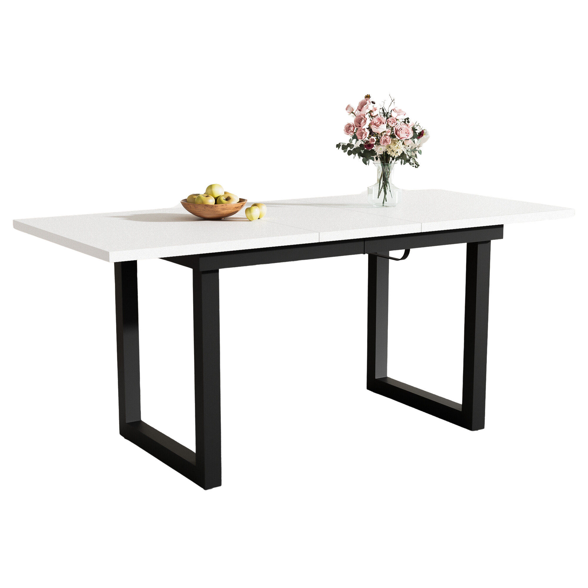 Table à manger extensible design industriel blanc et noir, pour salle à manger et cuisine, design unique, lignes claires, utilisation flexible, style moderne, stabilité, facile entretien, décoration, fonctionnalité - image 7
