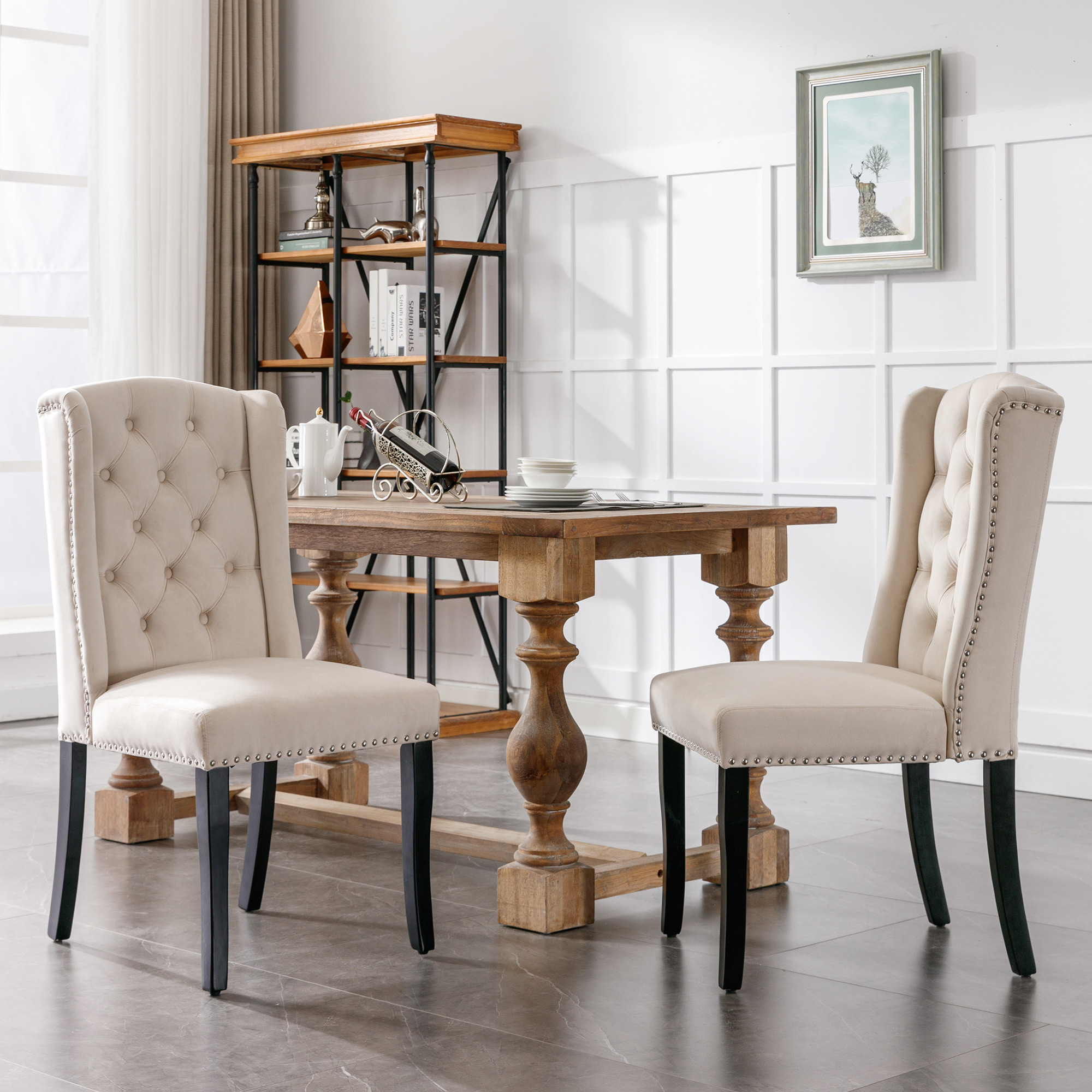 Chaise de salle à manger, lot de 6, velours, beige - vue 3