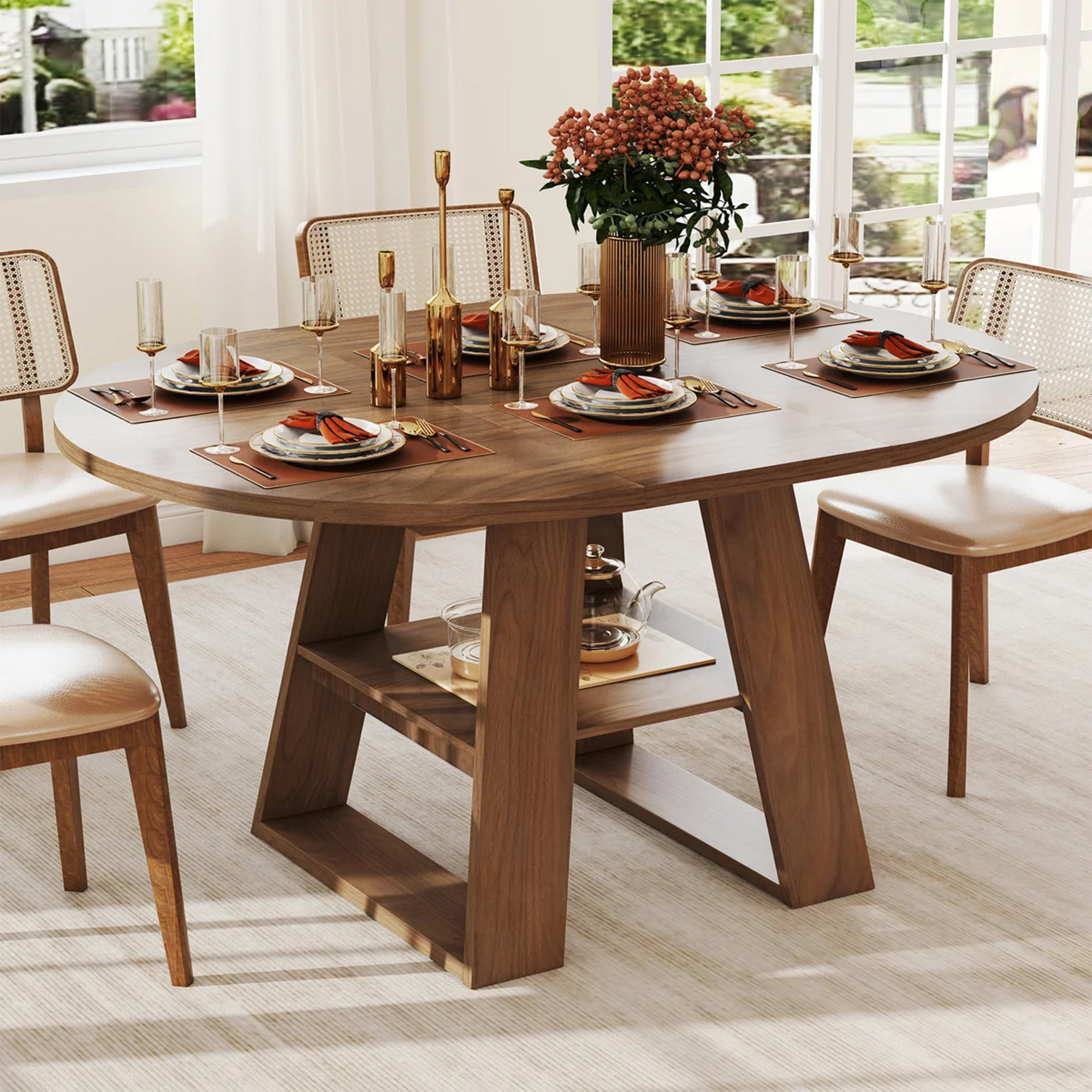 Table à manger extensible ronde avec rangement intégré