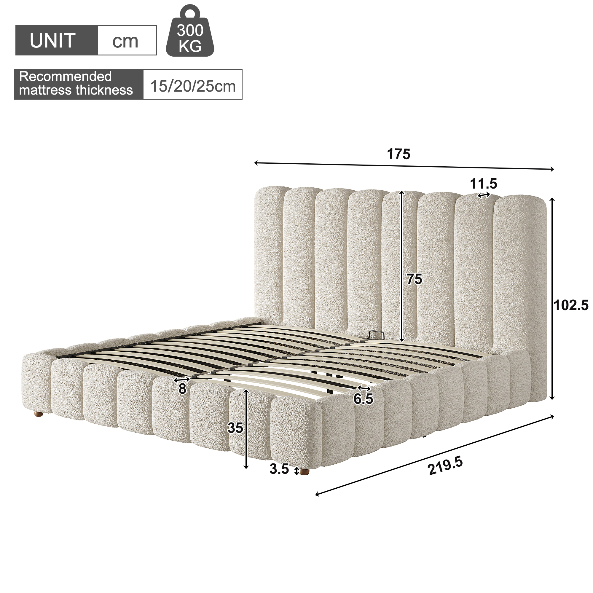 Dimensions du lit rembourré