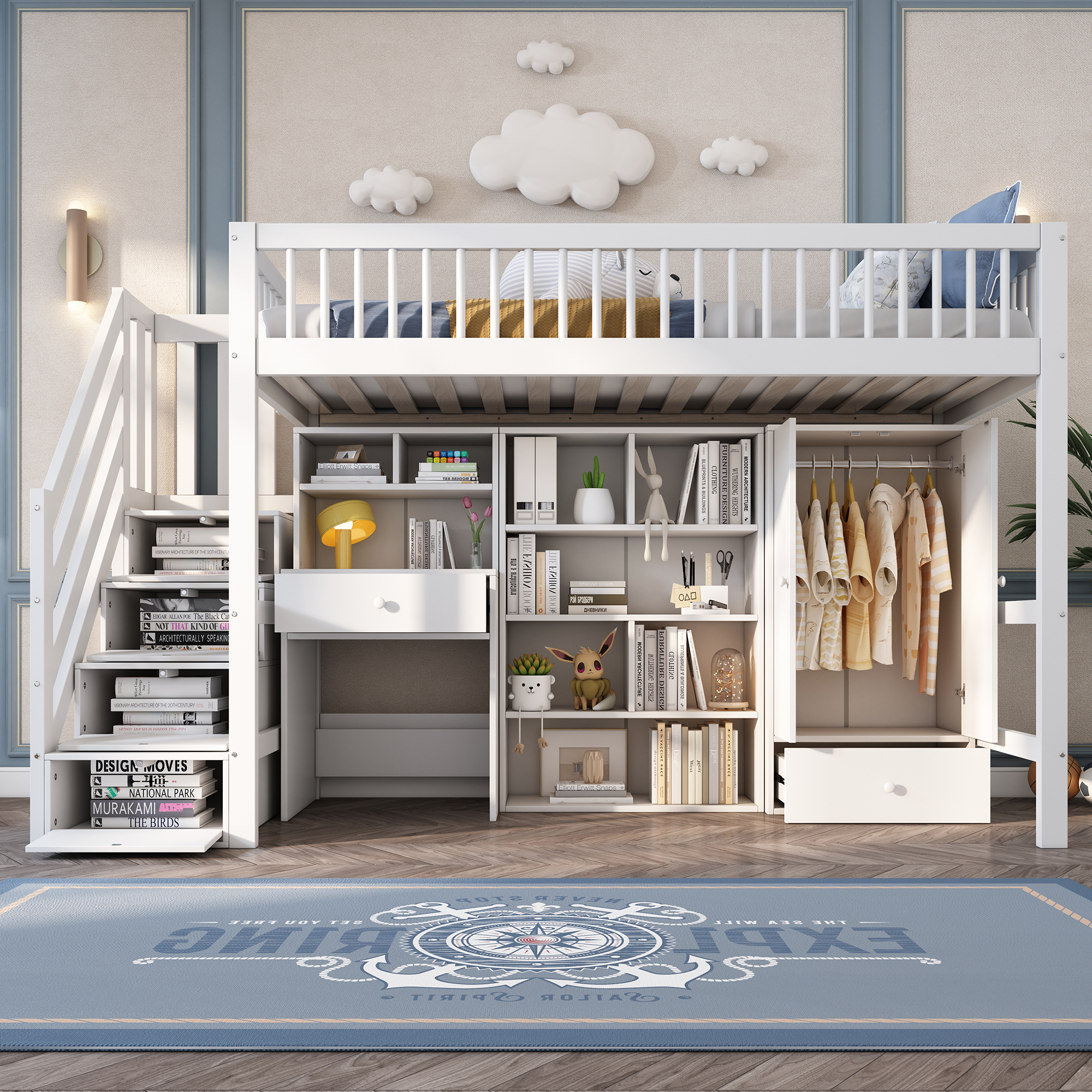 Lit mezzanine multifonction blanc