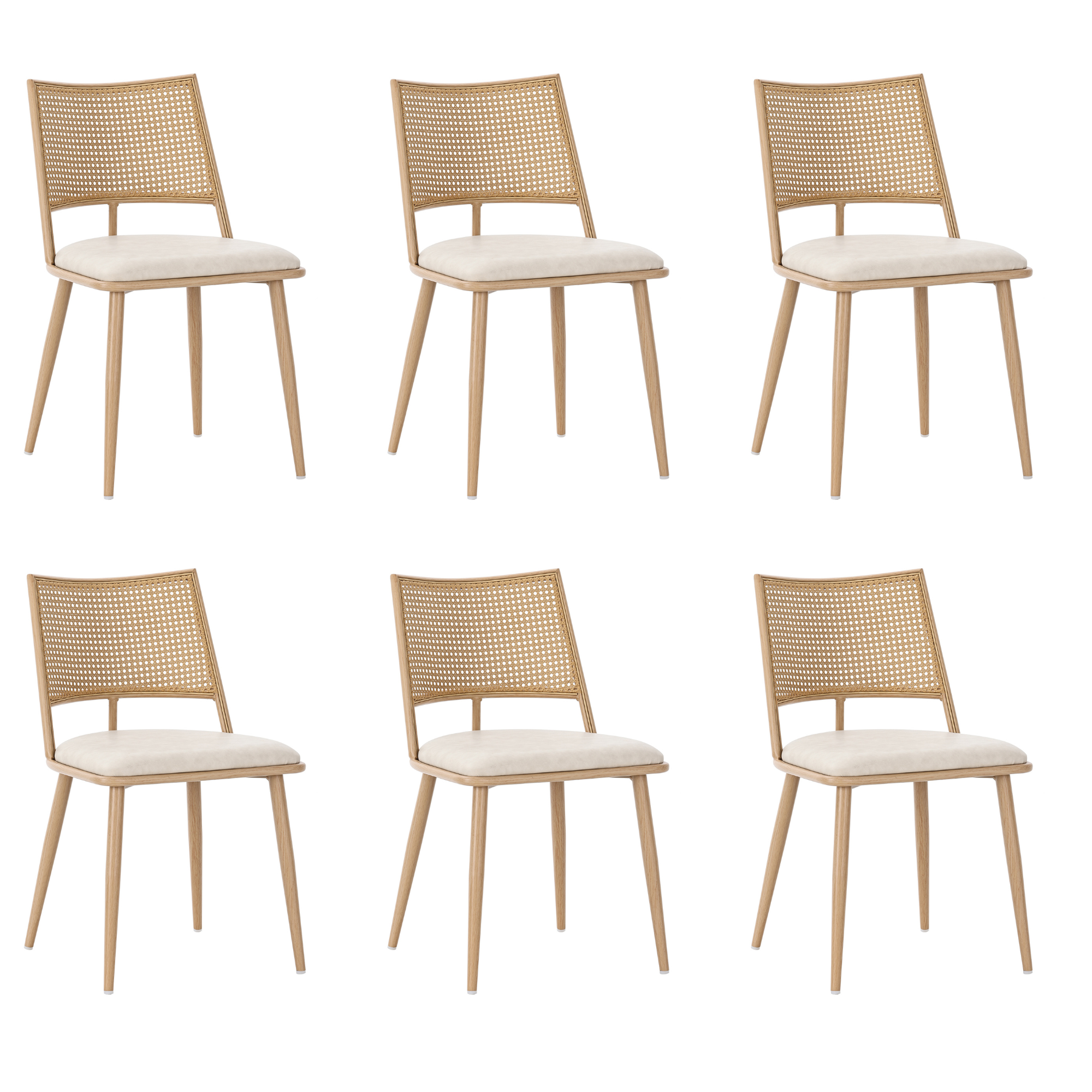 Chaise de salle à manger, lot de 6, détails en rotin, beige - vue 7