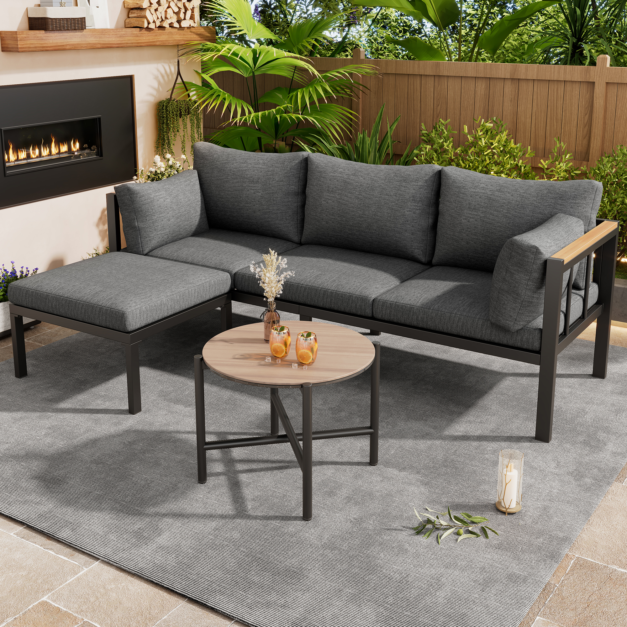 Gartenmöbel-Set, Eckgarnitur, Sofa + Couchtisch + 