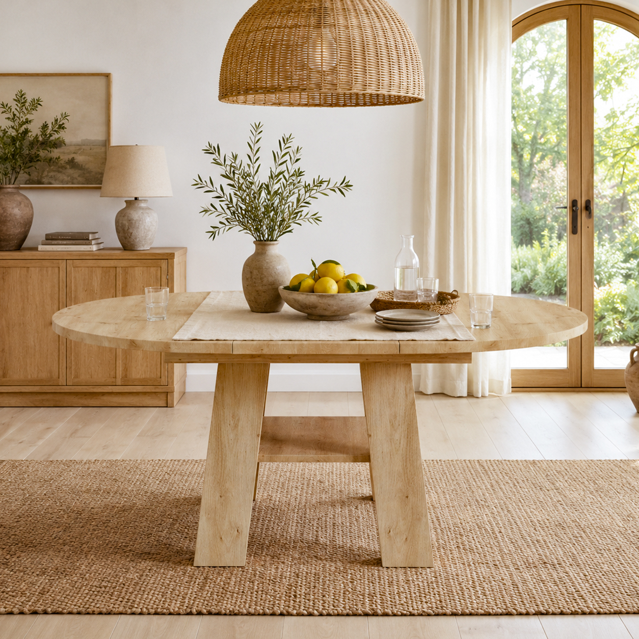 Table à manger extensible ronde avec rangement intégré