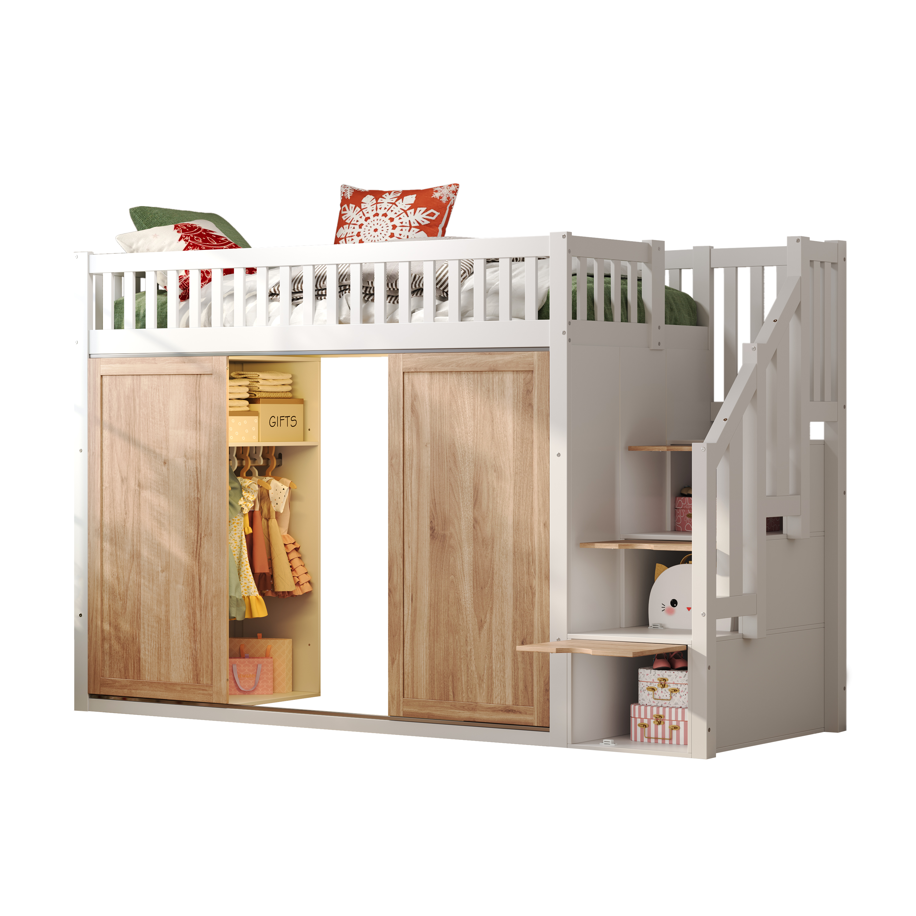 Lit mezzanine avec armoire et rangement