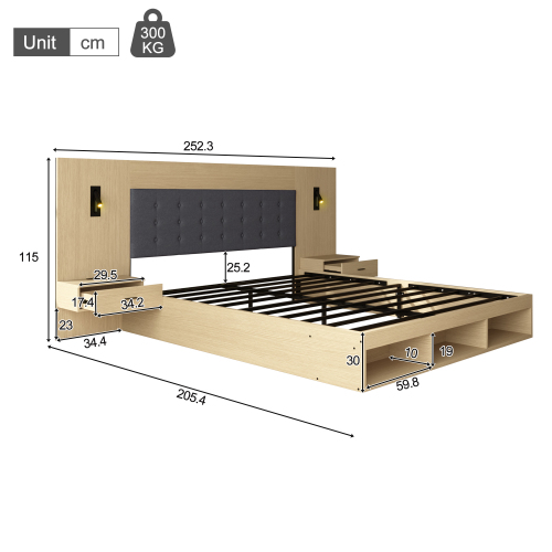 Présentation du cadre de lit 180x200 cm avec rangements et éclairage