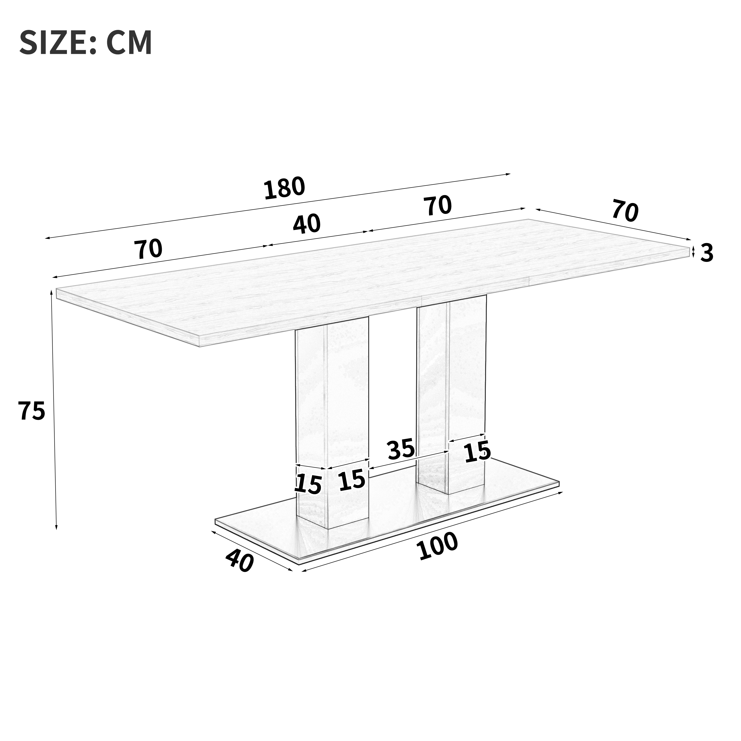 Table à manger extensible 140–180 cm avec plateau 30 mm et piètement double colonne - vue 4