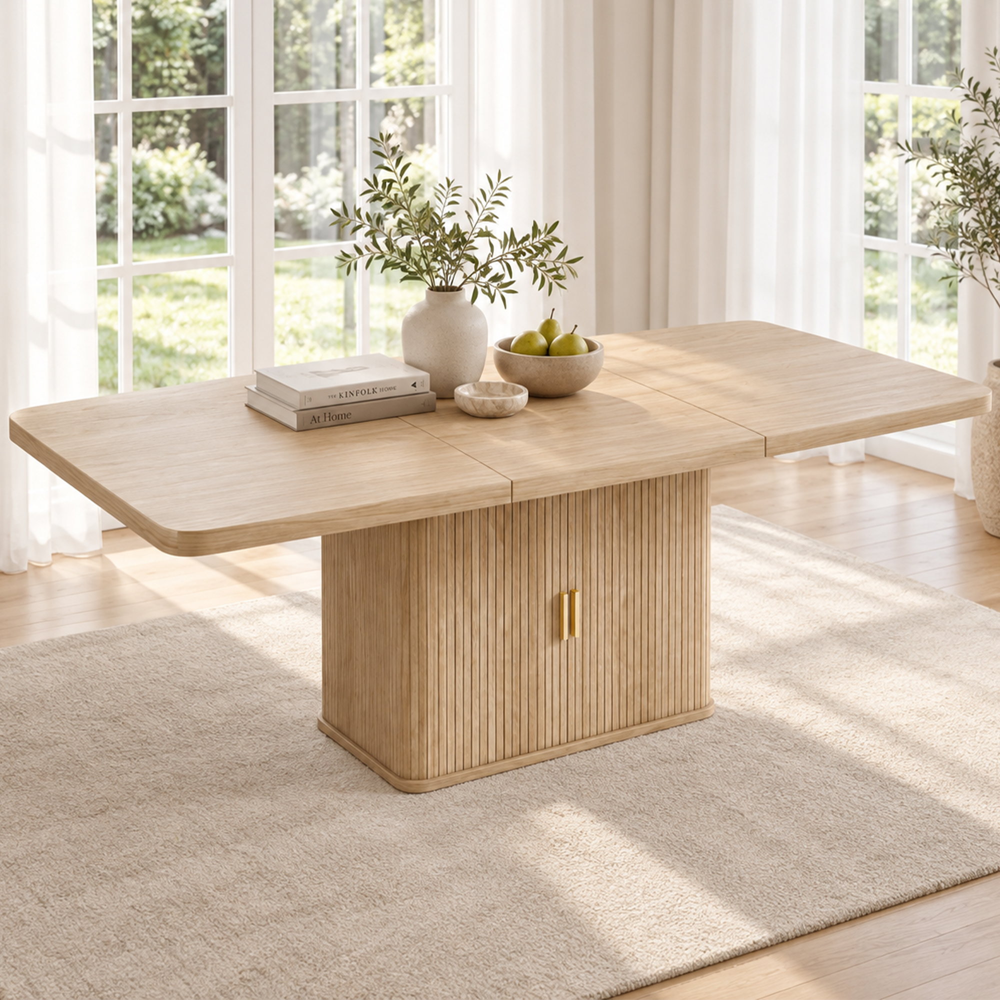 Table effet chêne avec rallonge centrale