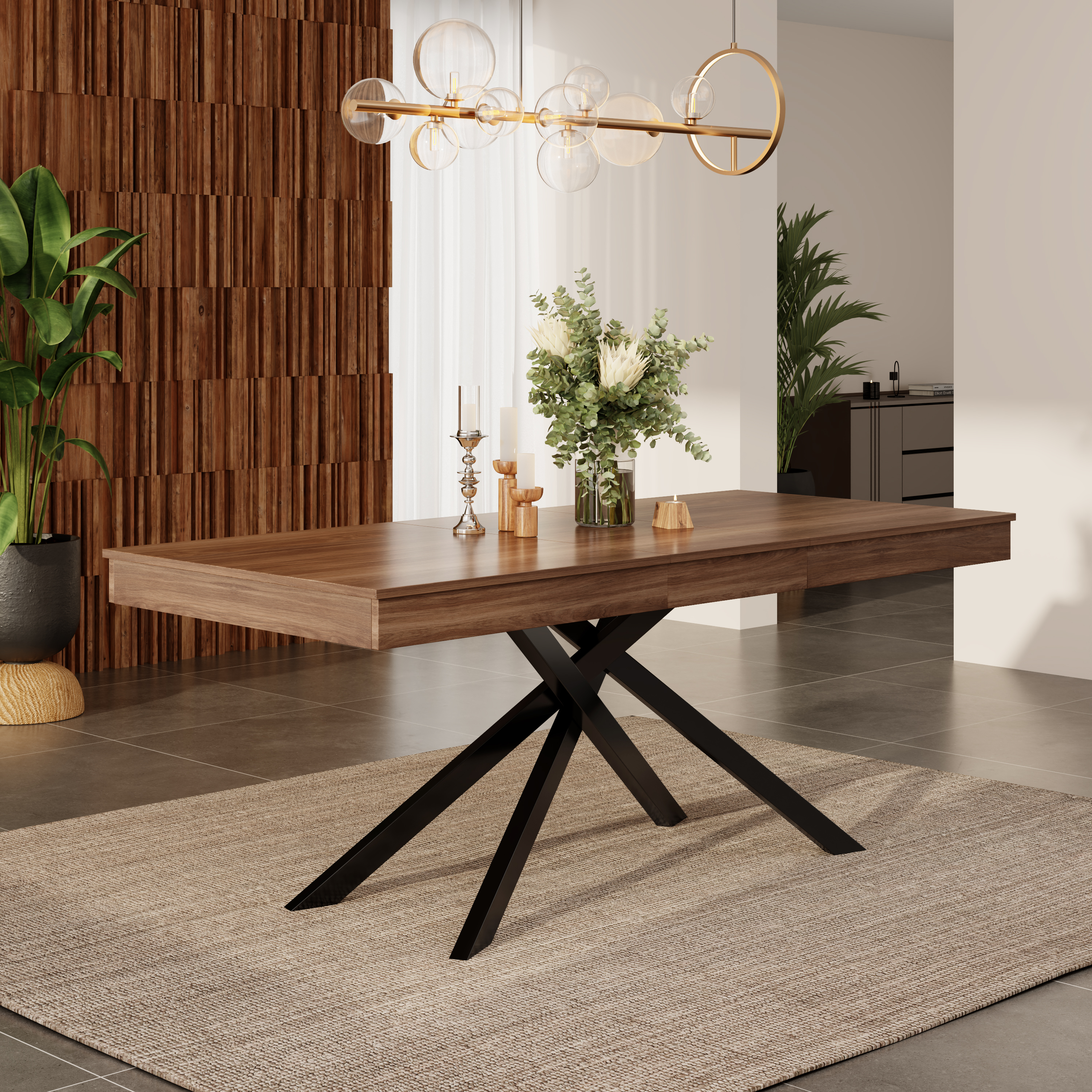 Table rectangulaire extensible à décor noyer
